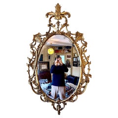 Espejo grande de madera dorada tallada Chippendale Jorge III