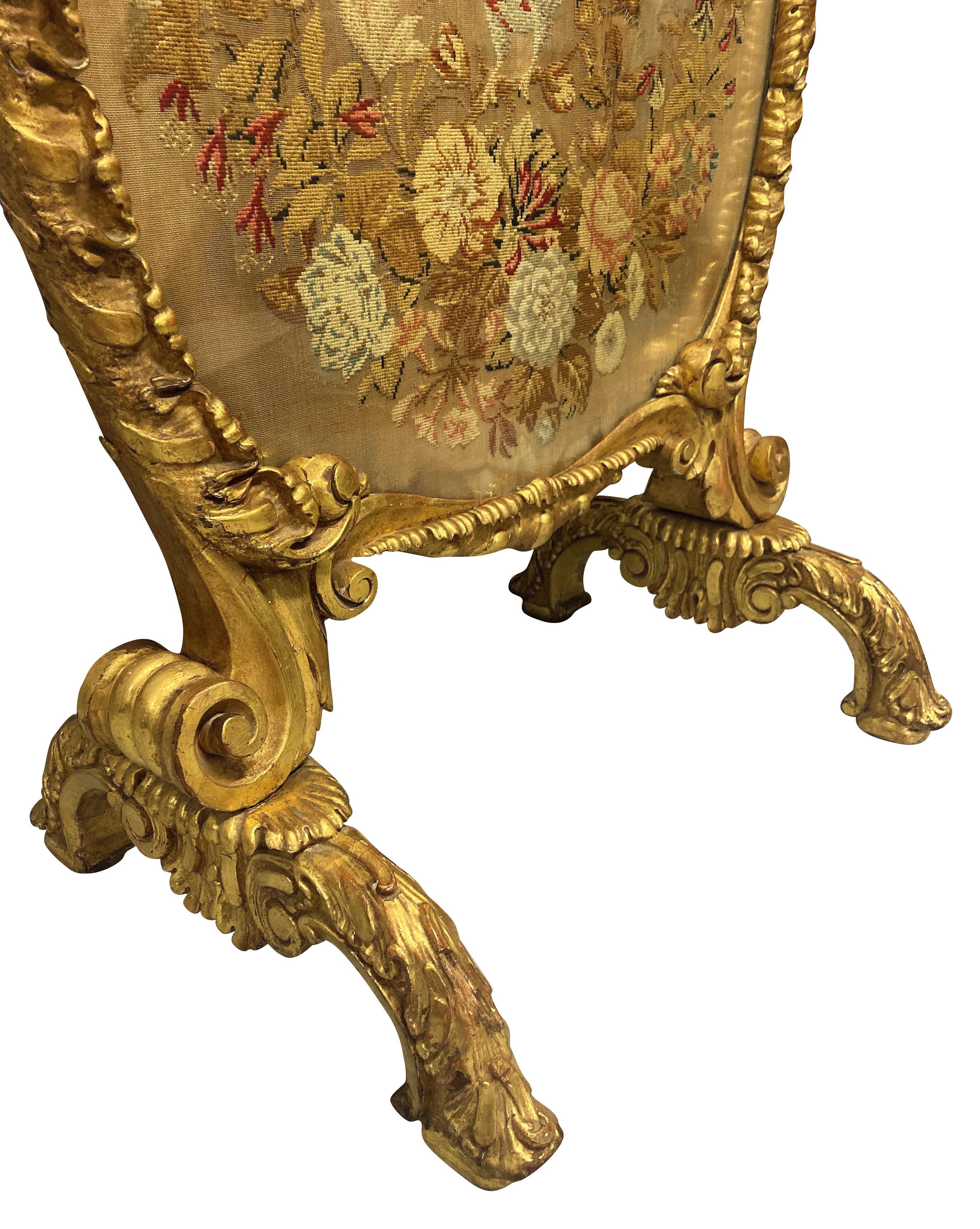 English Large George III Giltwood Fire Screen