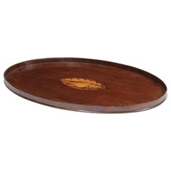 Large George III Mahogany and Sycamore Marquetry Oval Tray
