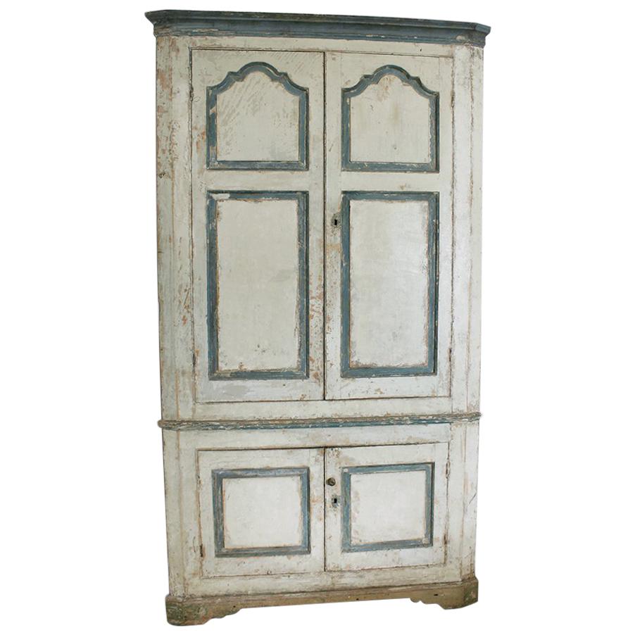 Large George III Original Painted Pine Floor Standing Corner Cupboard