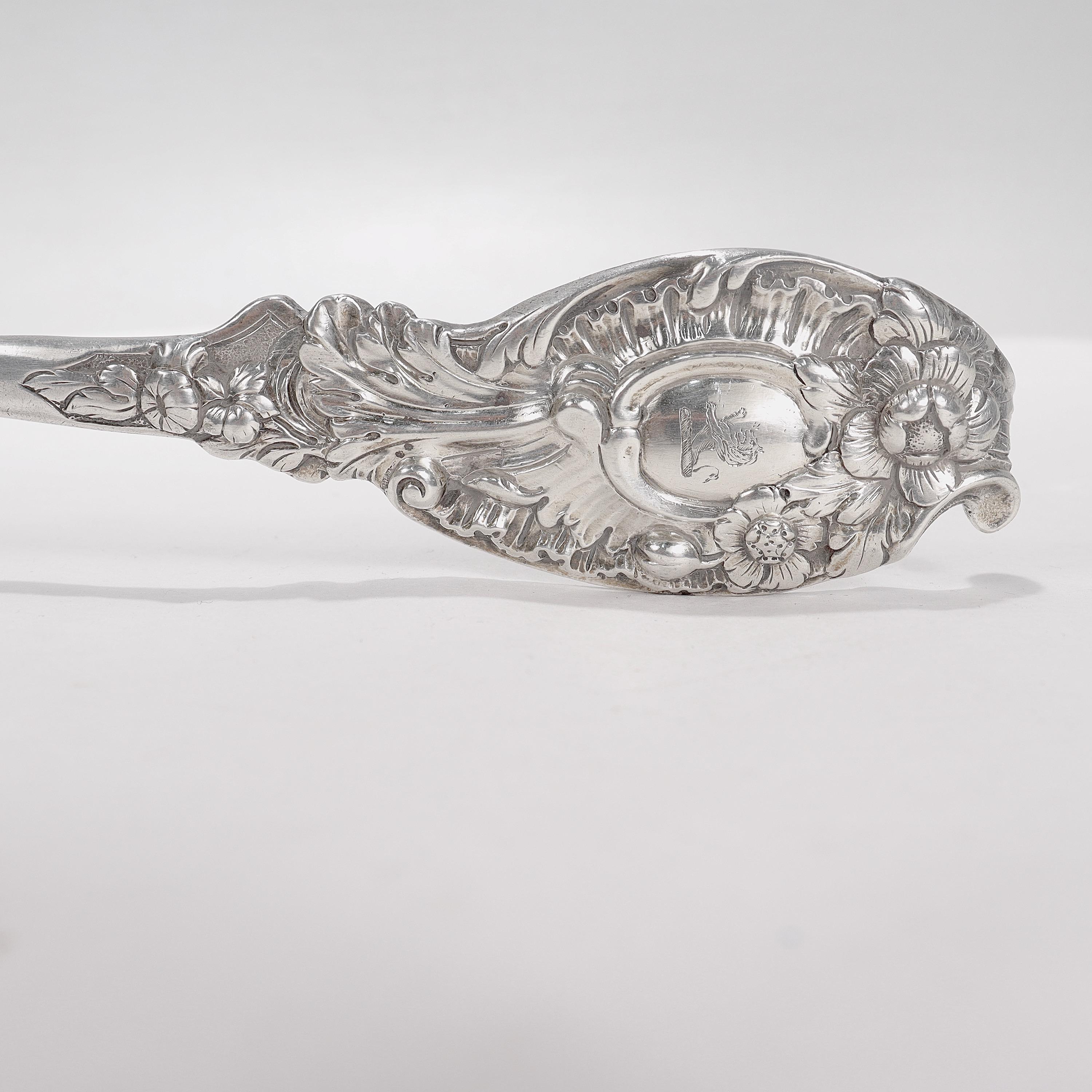 Large George III Robert Garrard I English Sterling Silver Crested Stuffing Spoon For Sale 1