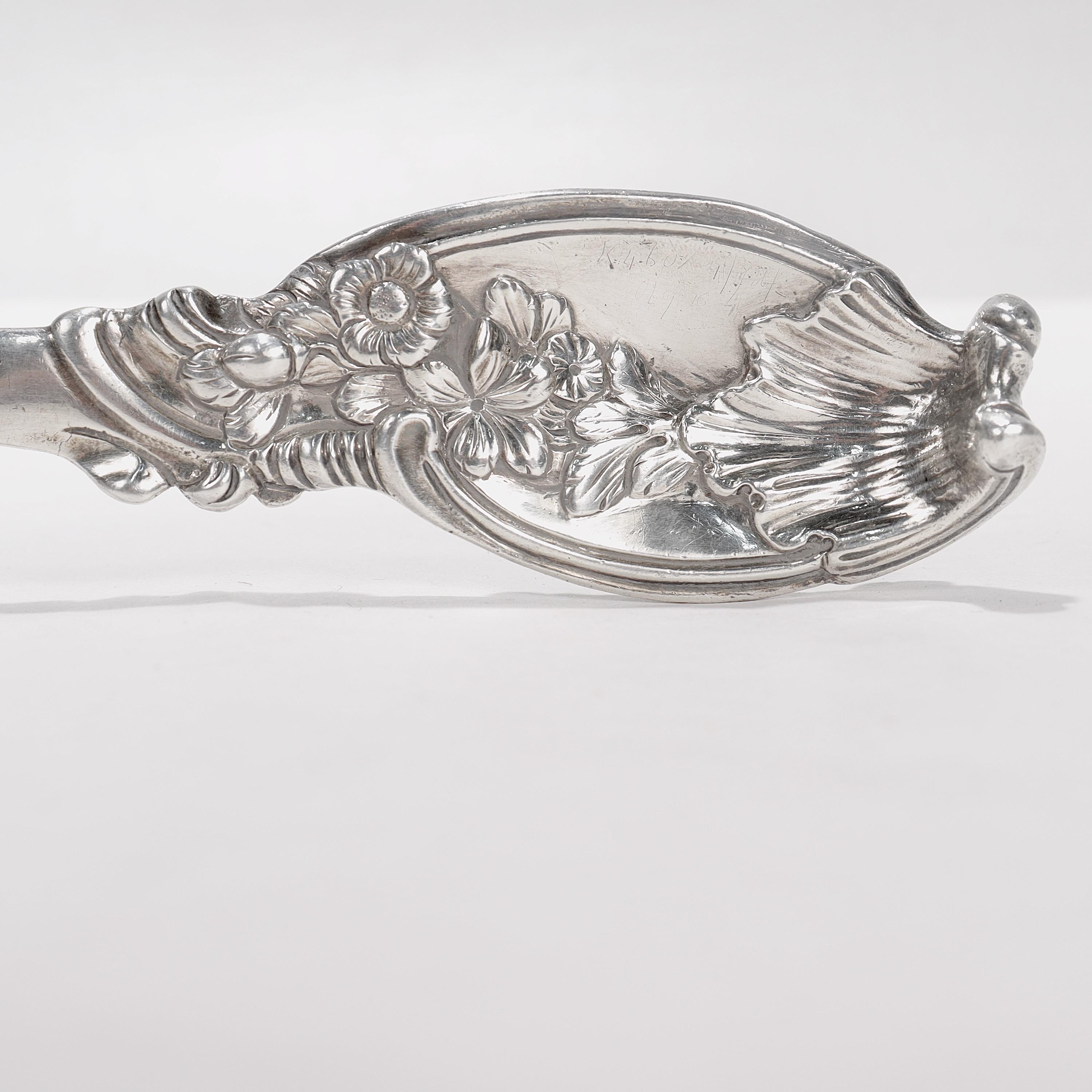 Large George III Robert Garrard I English Sterling Silver Crested Stuffing Spoon For Sale 2