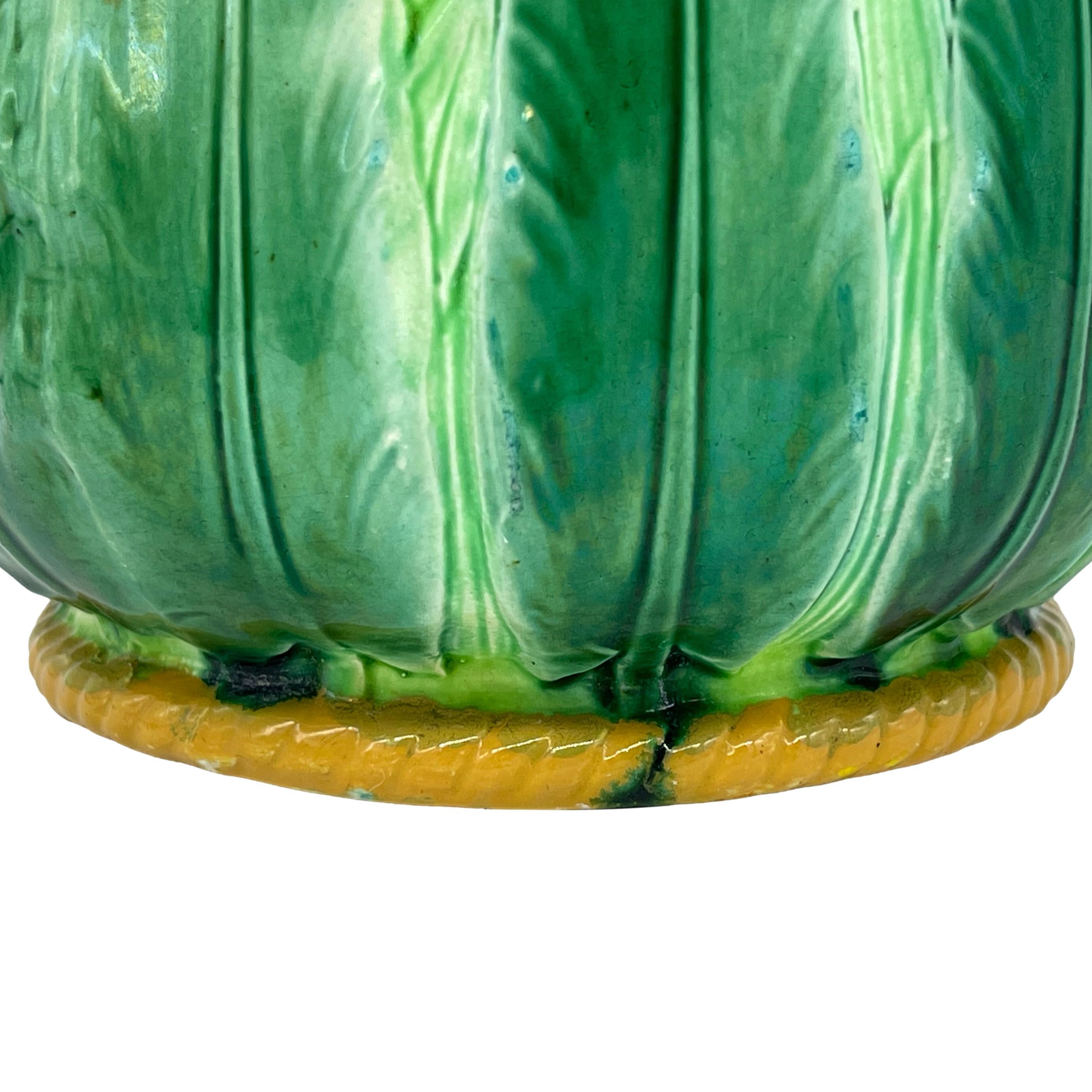 Large George Jones Majolica Wheat Pitcher with Green Acanthus Leaves, ca. 1875 4