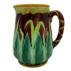 Large George Jones Majolica Wheat Pitcher with Green Acanthus Leaves, ca. 1875