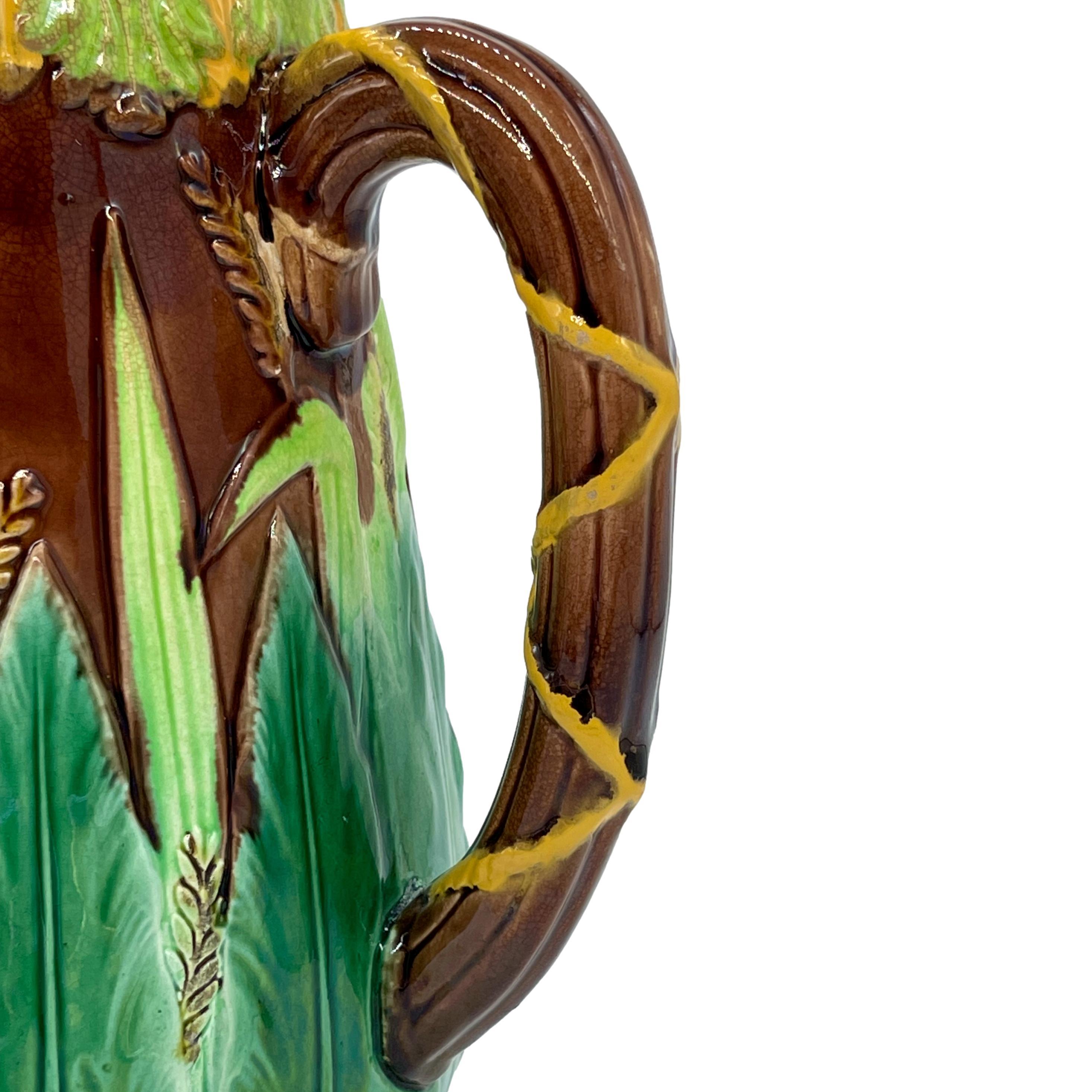 Large George Jones Majolica Wheat Pitcher with Green Acanthus Leaves, ca. 1875 1