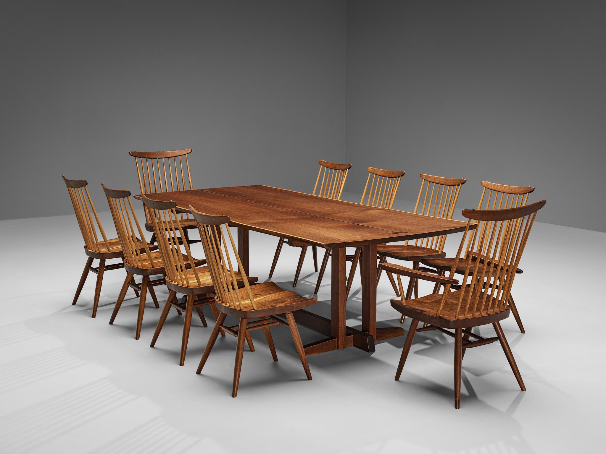 Mid-Century Modern Large George Nakashima Dining Table with ‘New' Chairs in Walnut 