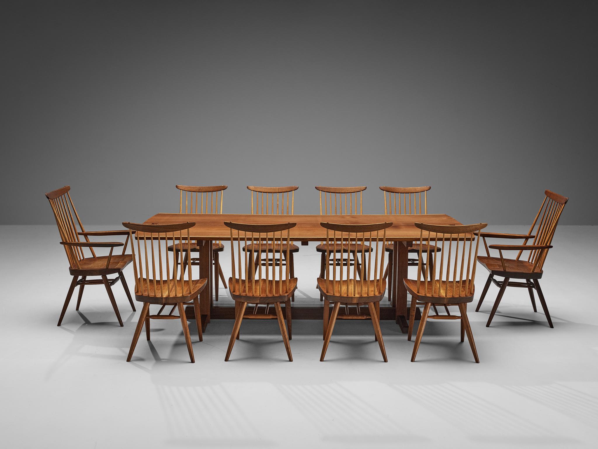 American Large George Nakashima Dining Table with ‘New' Chairs in Walnut 