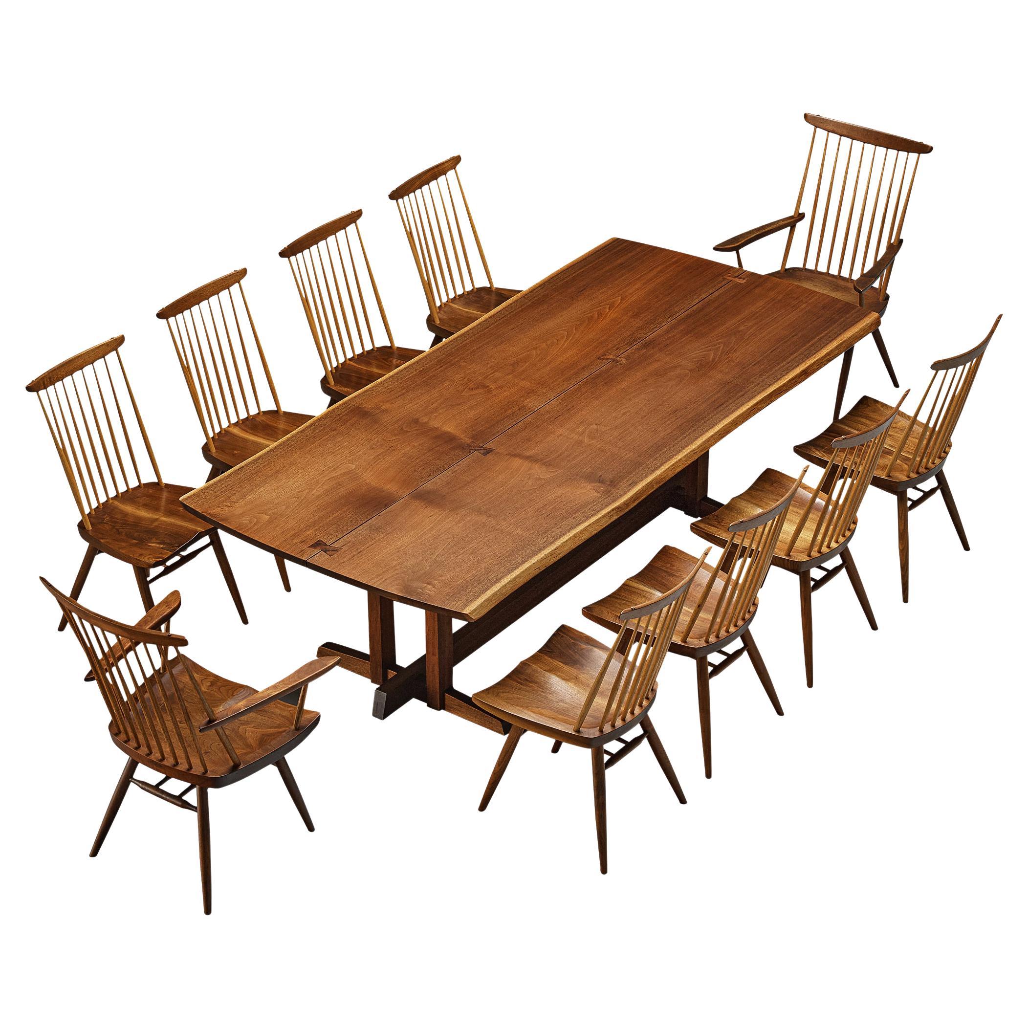 Large George Nakashima Dining Table with ‘New' Chairs in Walnut 