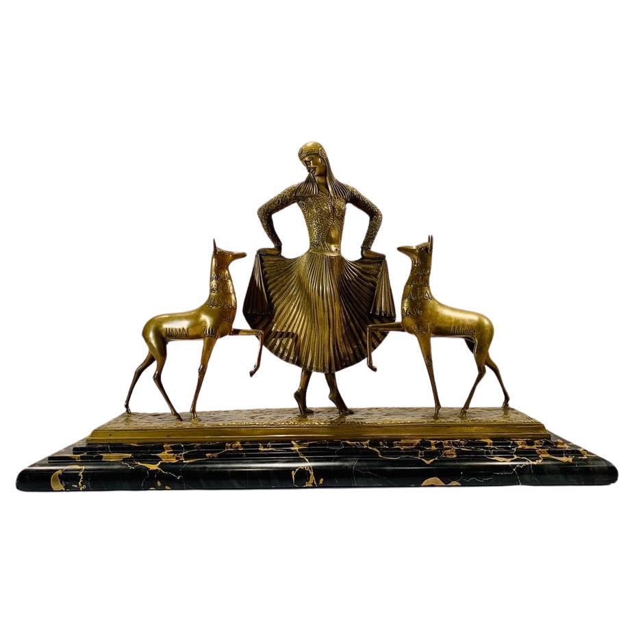 Large Georges Lavroff french Art Deco bronze circa 1930 group. For Sale