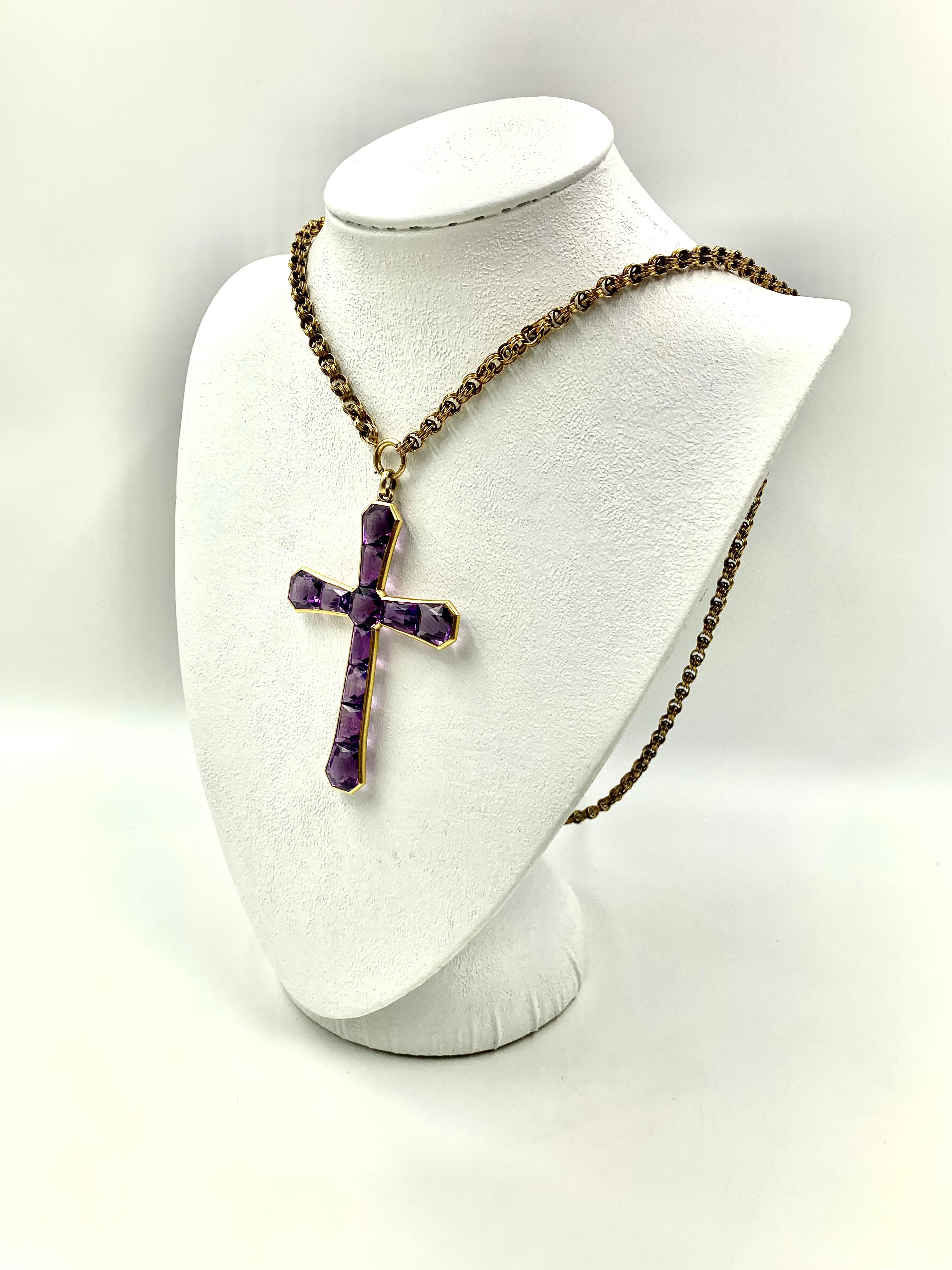 Large Early 19th Century Georgian 18K Gold Invisibly Set Faceted Amethyst Cross 7