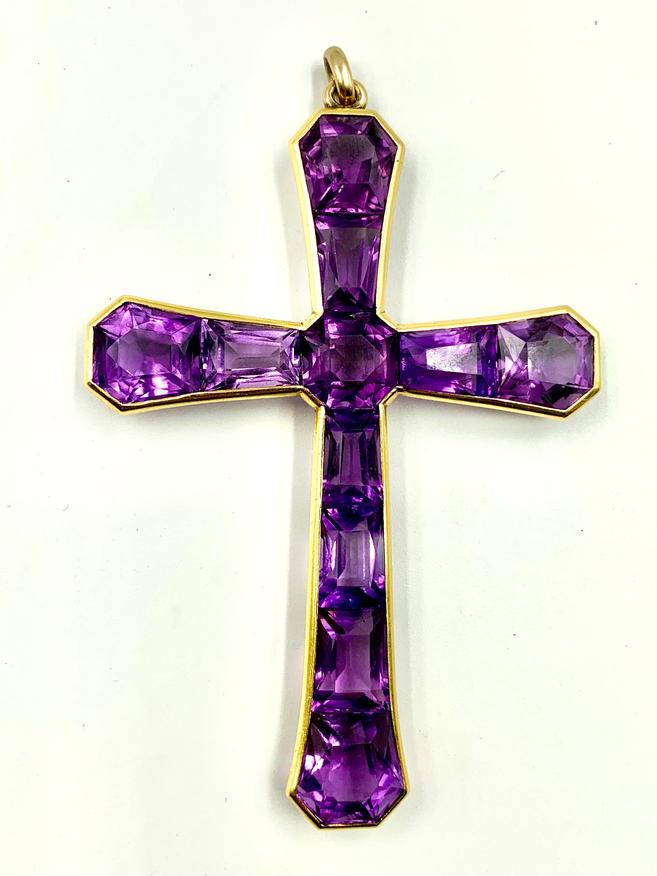 Large Early 19th Century Georgian 18K Gold Invisibly Set Faceted Amethyst Cross 8