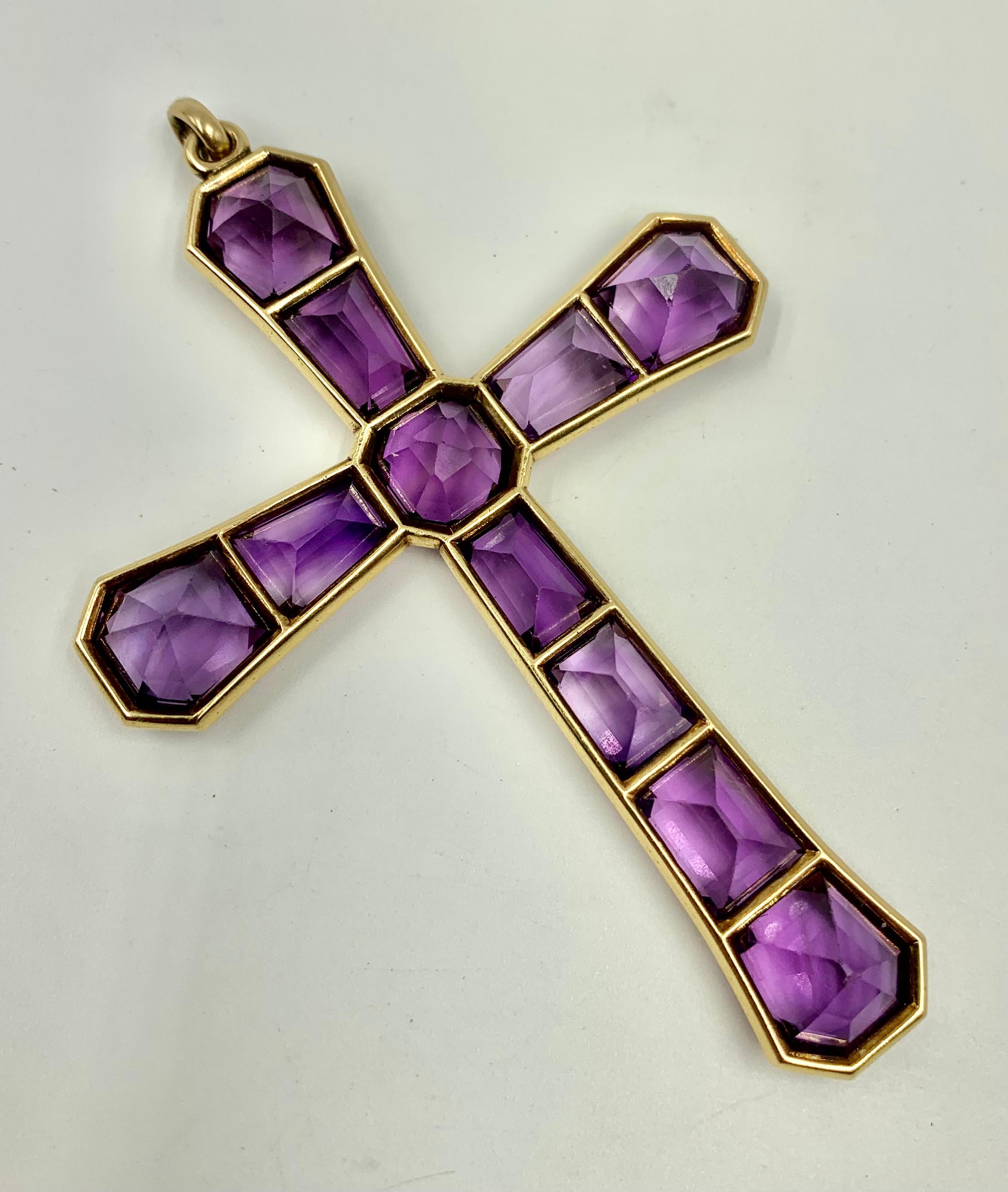 Large Early 19th Century Georgian 18K Gold Invisibly Set Faceted Amethyst Cross 1