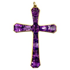 Large Georgian 18K Gold Invisibly Set Faceted Amethyst Cross, Early 19th Century