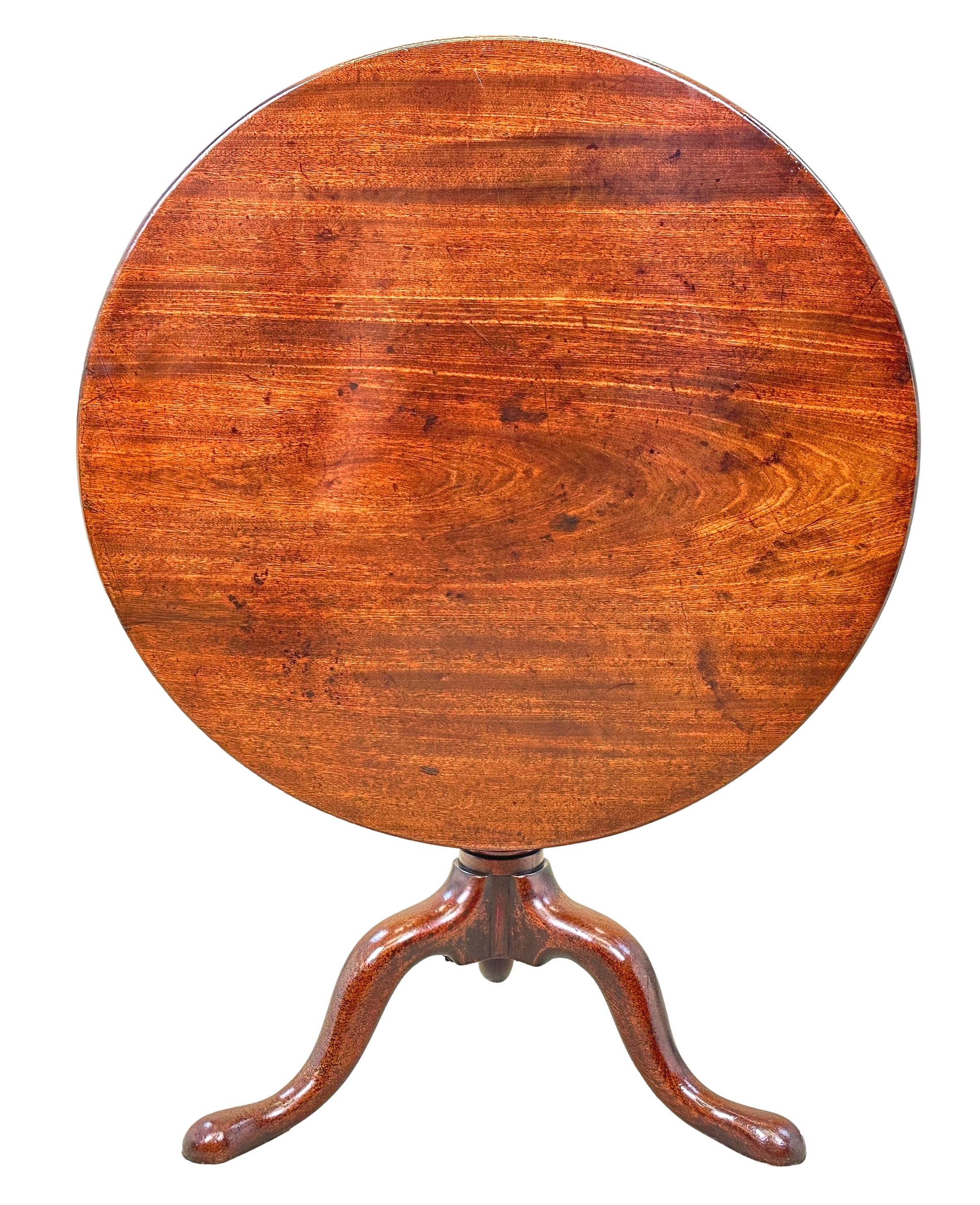 A Superb Quality George II Period, 18th Century, Mahogany Occasional, Or Centre, Table Having Superbly Figured Circular Tilting Top Of Exceptional Rich Untouched Colour And Patina, Over Bold Vase Turned Central Column With Elegant Tripod Legs And