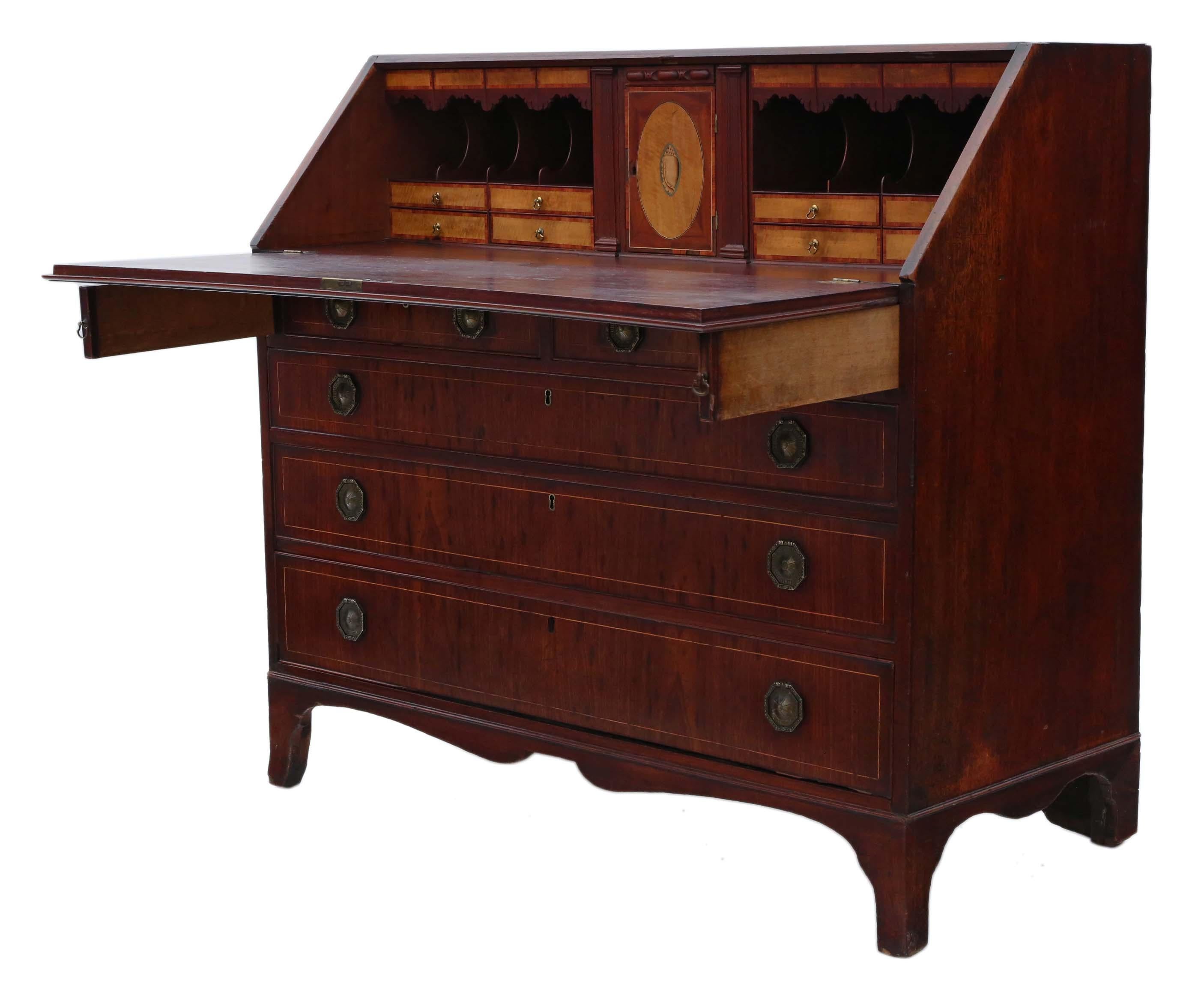 Large Georgian 19th Century Mahogany Bureau Desk Writing Table In Good Condition In Wisbech, Cambridgeshire