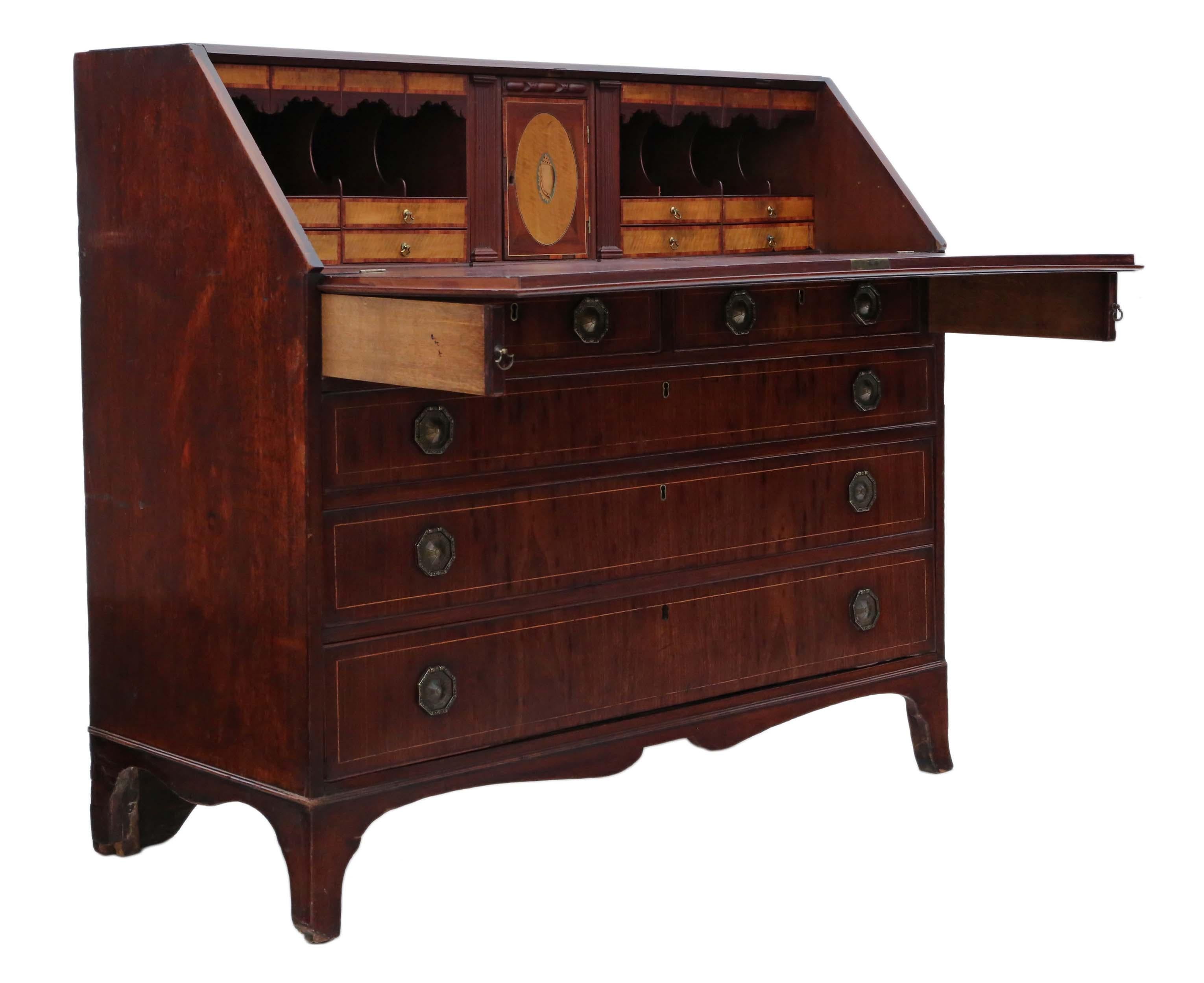 Large Georgian 19th Century Mahogany Bureau Desk Writing Table 1