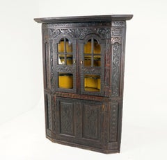 Large Georgian Carved Gothic Oak Corner Cabinet Cupboard, Scotland 1780, H127