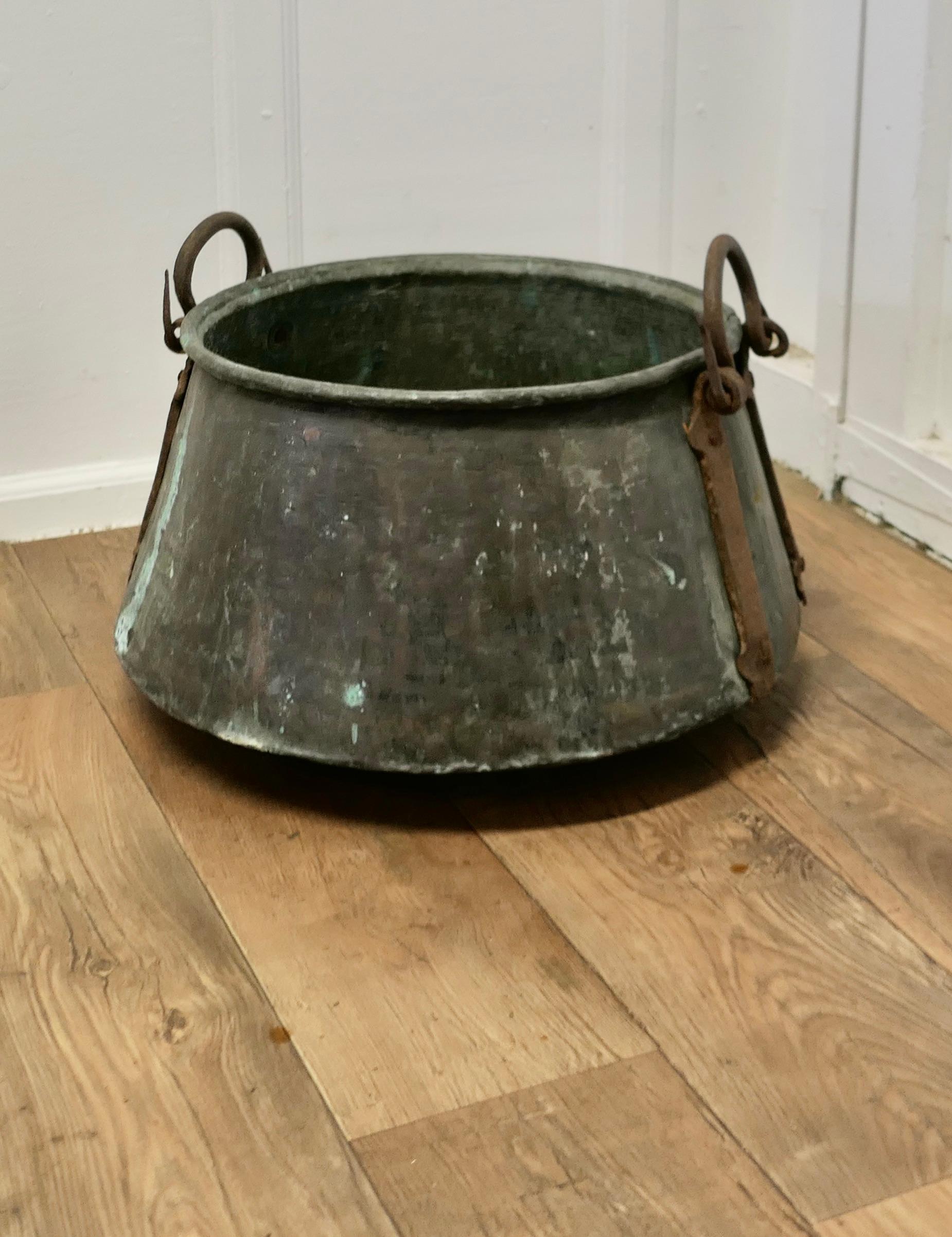 Large Georgian Copper Cauldron or Log Bin  

This is a lovely big copper Cauldron, this is a good big piece and would make a really good log container and handy because it has 2 carrying handles 

The cauldron is in very good well aged condition, it