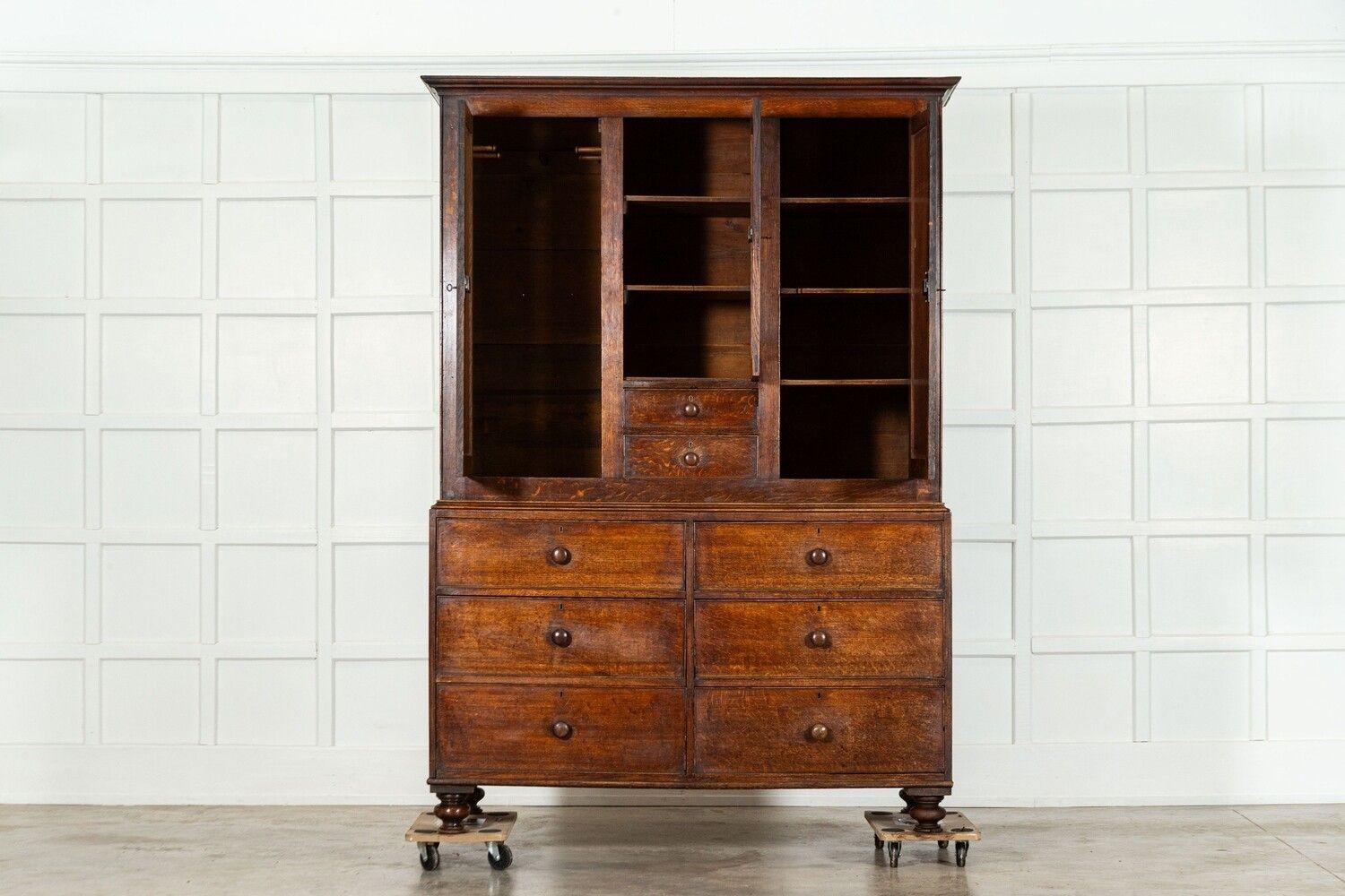 19th Century Large Georgian English Oak Linen Press Cupboard For Sale