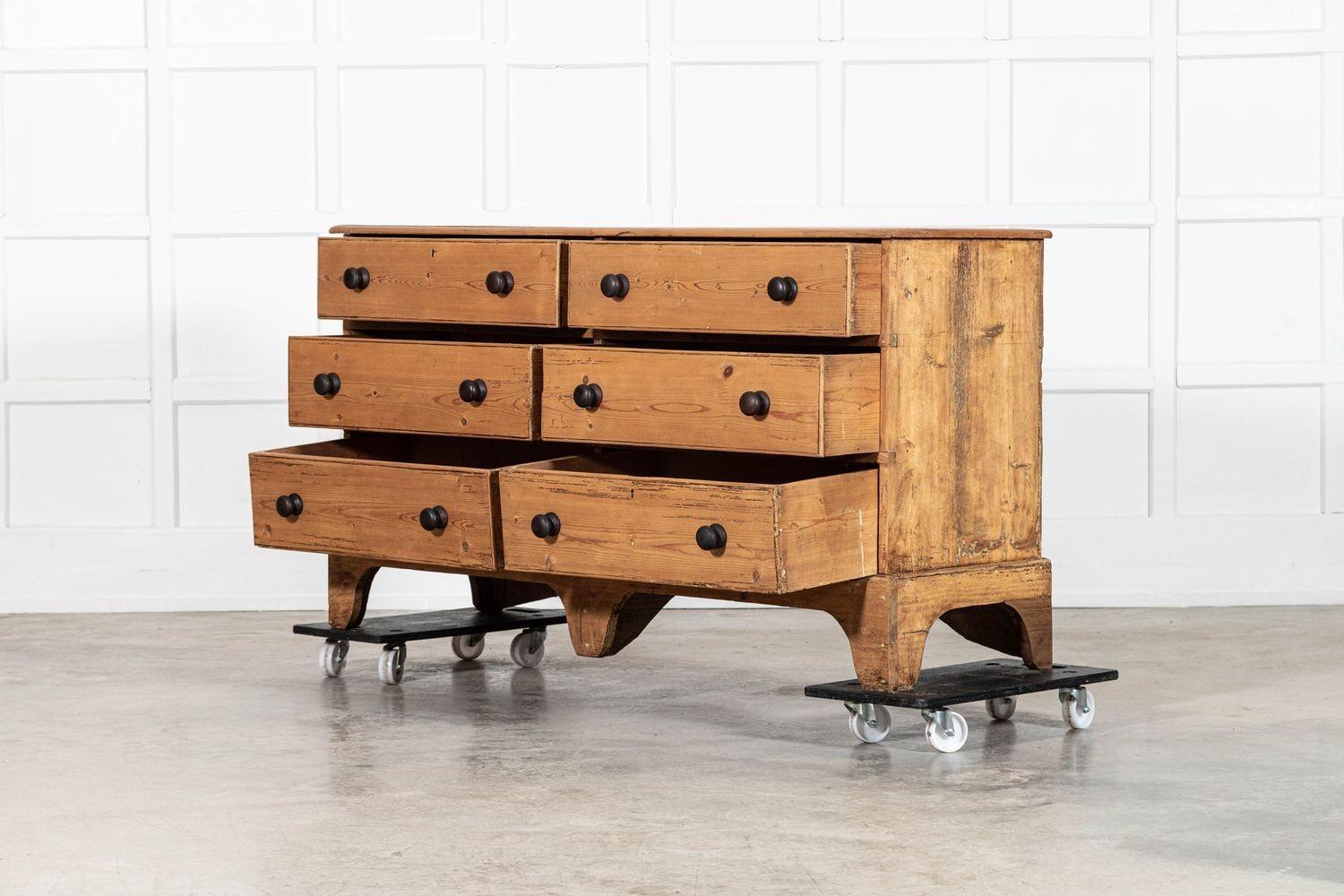 19th Century Large Georgian English Pine Bank Drawers / Counter