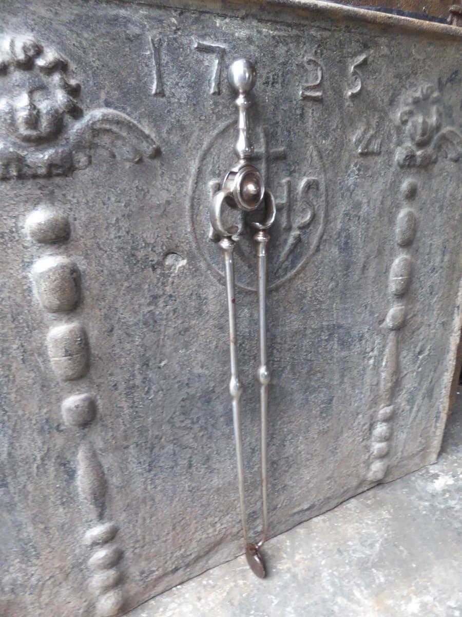 Steel Large Georgian Fireplace Tongs, Early 19th Century For Sale