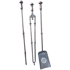Antique Large Georgian Fireplace Tools or Fire Irons, 19th Century, English