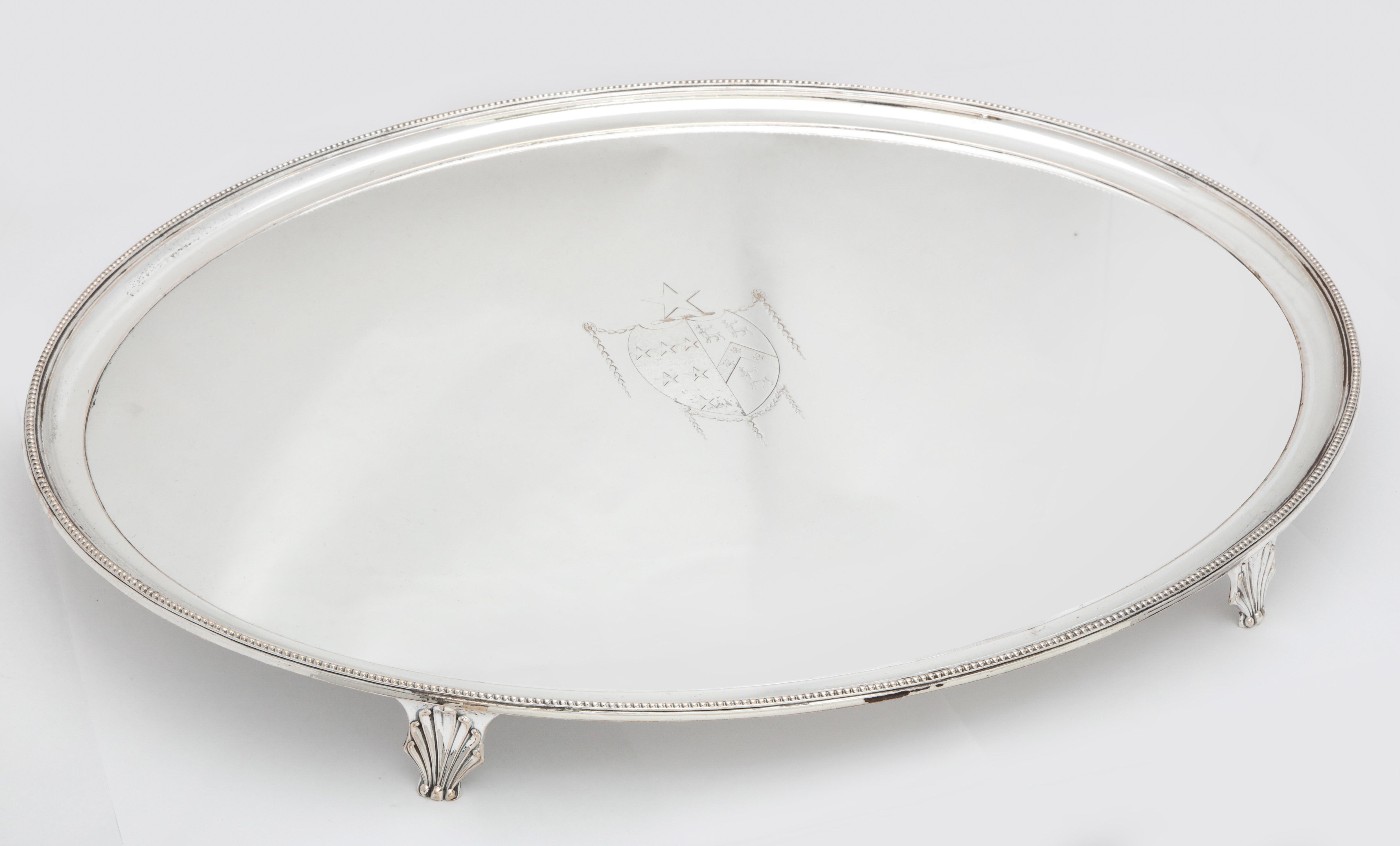 English Large Georgian 'George III' Sheffield Plated Footed Tray with Coat of Arms For Sale