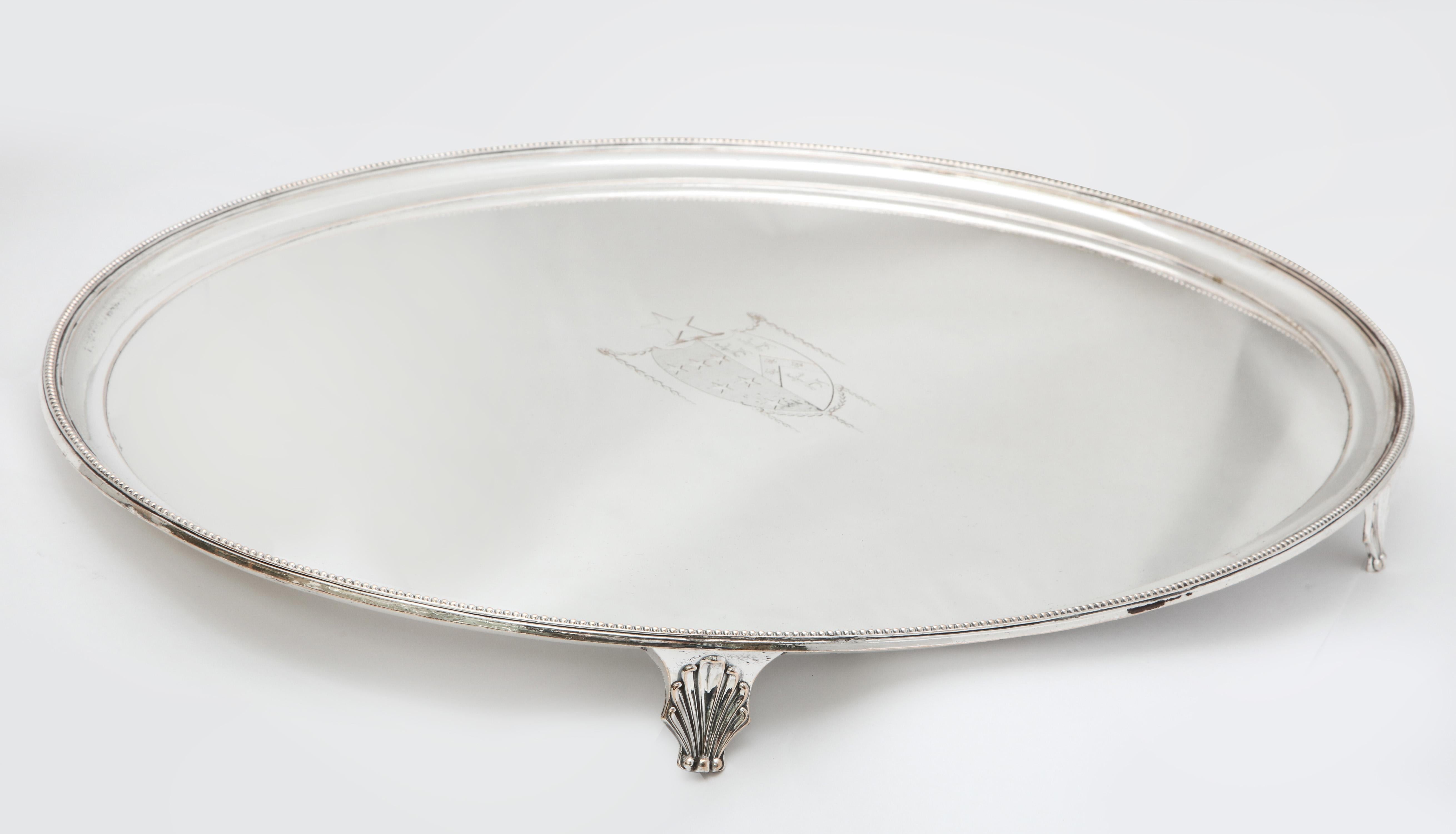 Large Georgian 'George III' Sheffield Plated Footed Tray with Coat of Arms For Sale 1