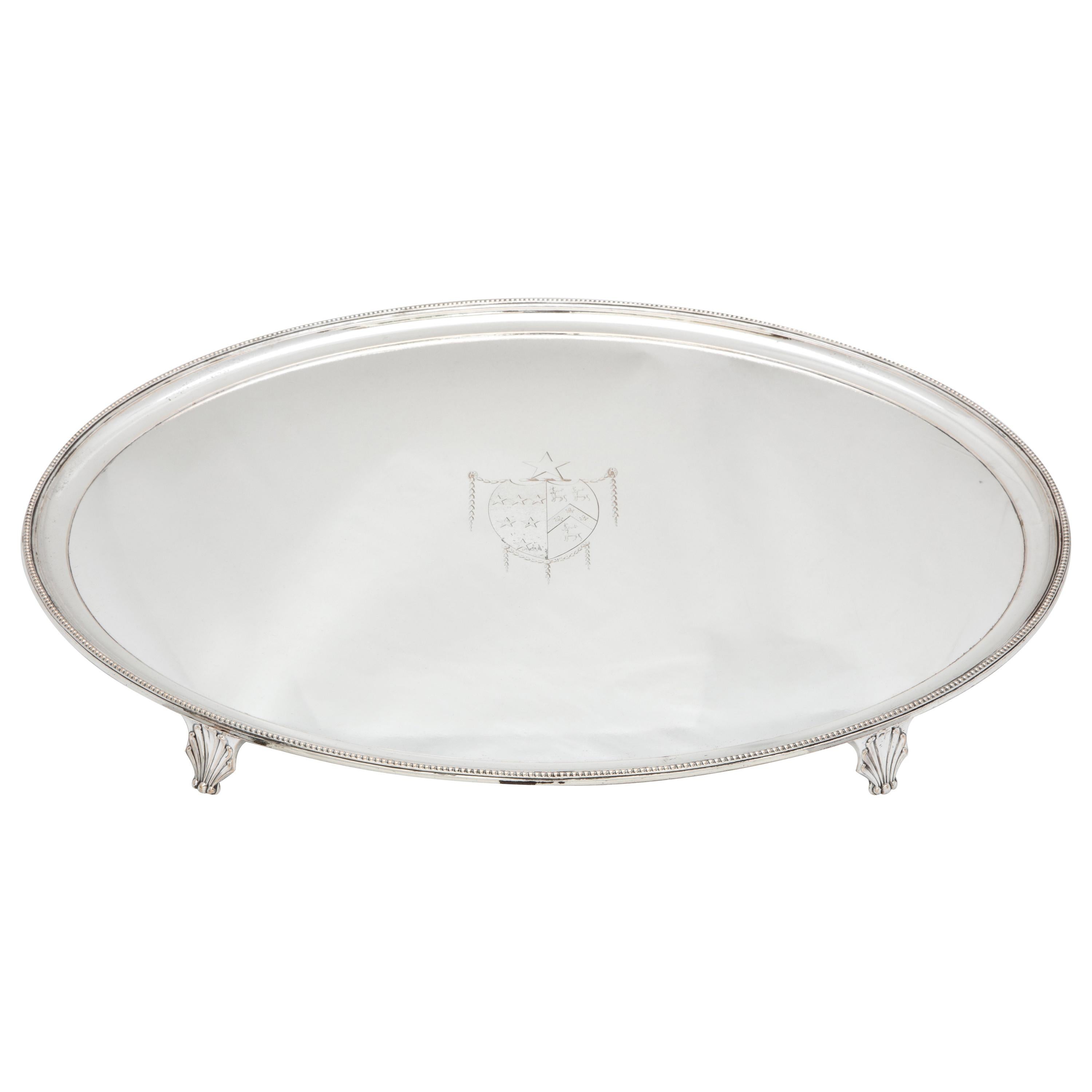 Large Georgian 'George III' Sheffield Plated Footed Tray with Coat of Arms For Sale