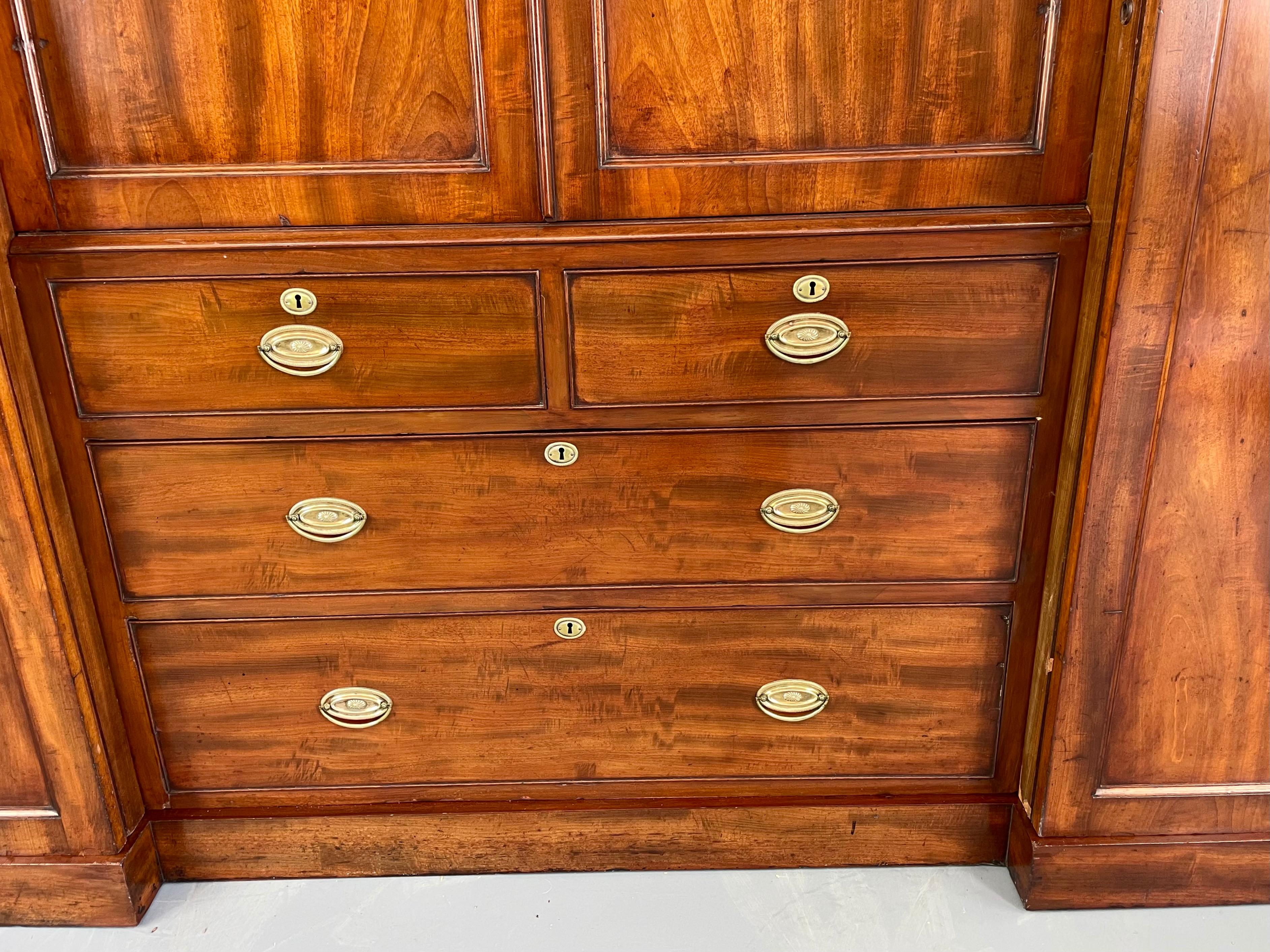 Early 19th Century Large Georgian Mahogany Breakfront Wardrobe Armoire