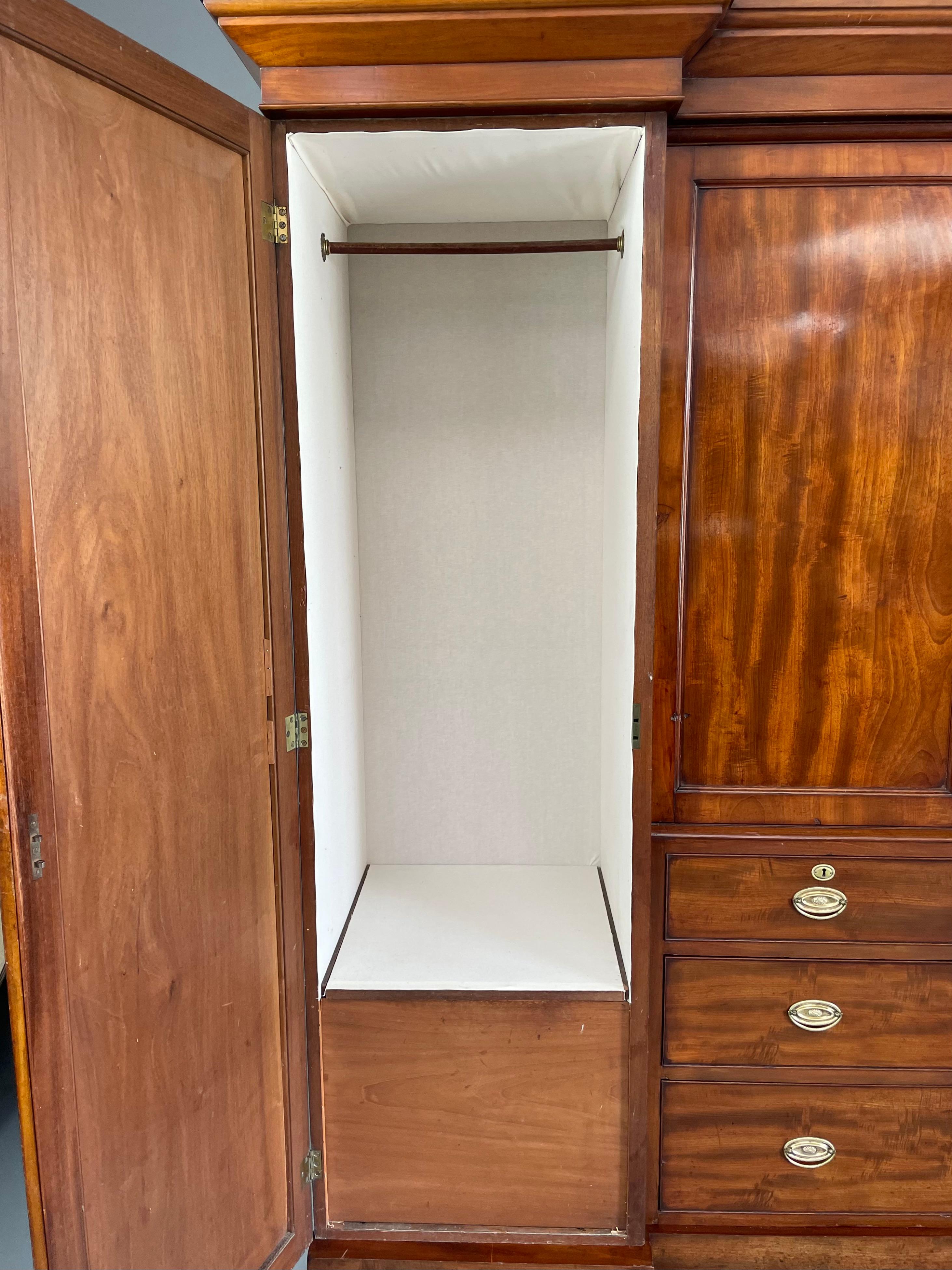 Large Georgian Mahogany Breakfront Wardrobe Armoire 1