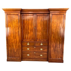 Large Georgian Mahogany Breakfront Wardrobe Armoire 