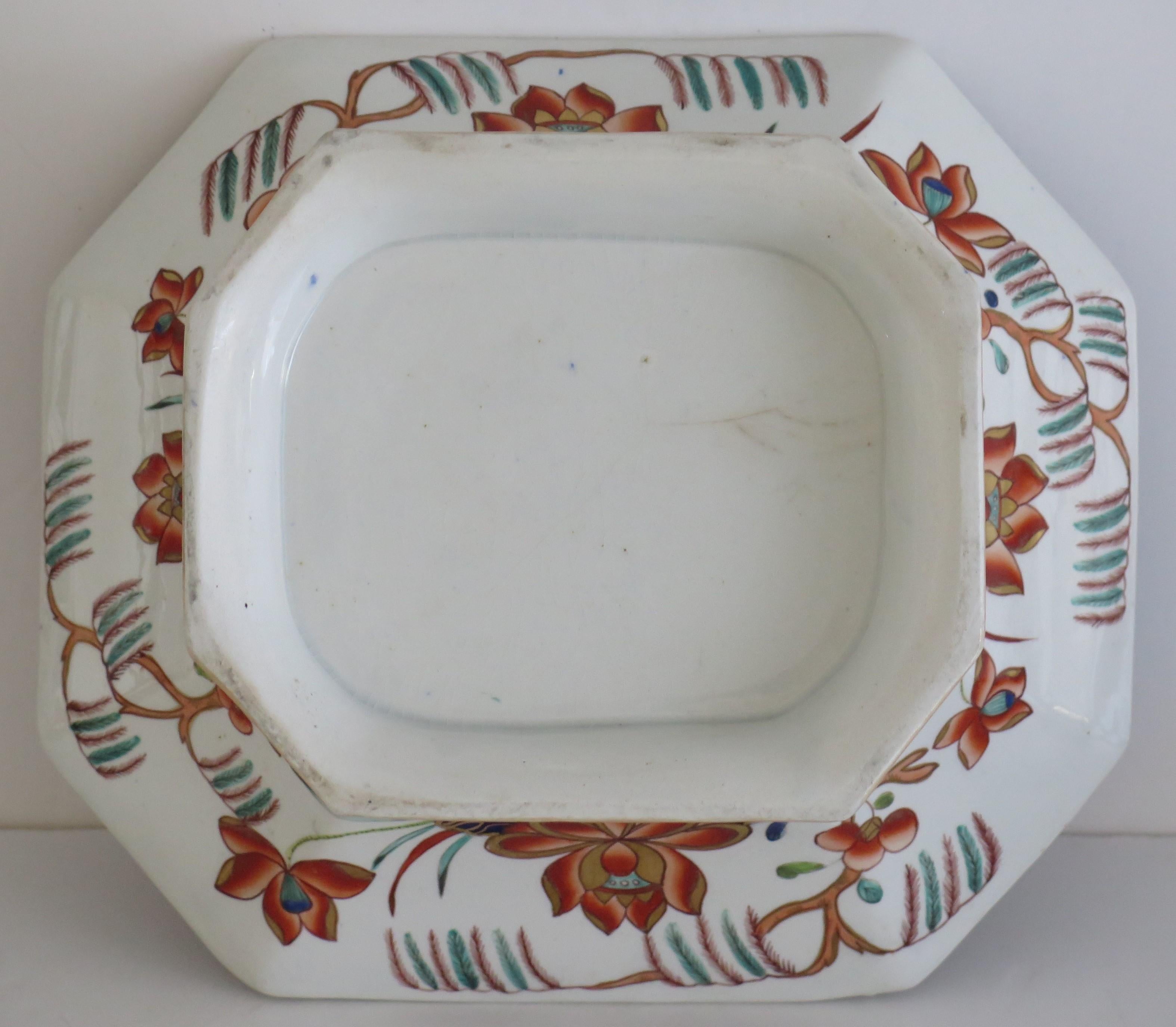 Large Georgian Masons Ironstone Serving Bowl in Rare Water Lily & Willow Pattern 4
