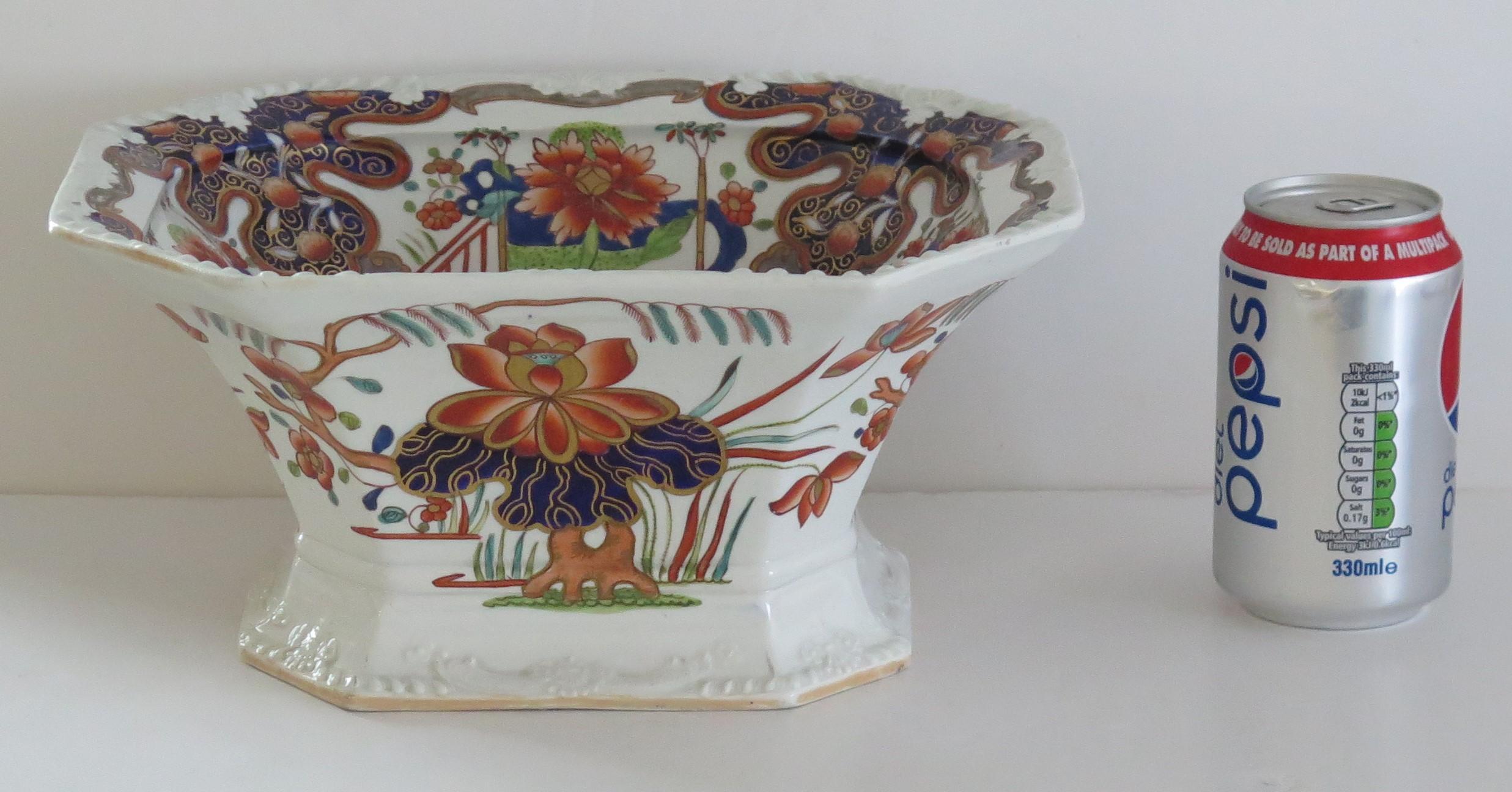Large Georgian Masons Ironstone Serving Bowl in Rare Water Lily & Willow Pattern 5