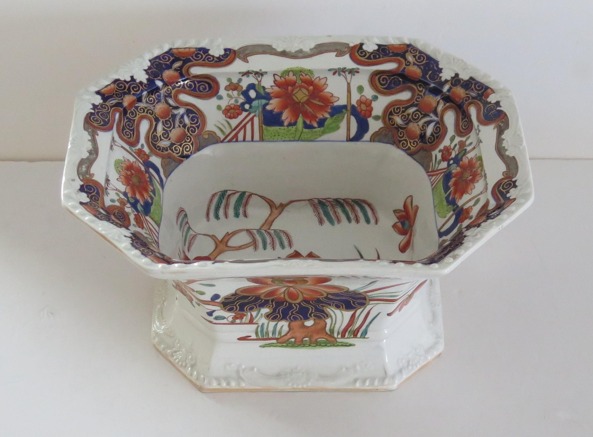Chinoiserie Large Georgian Masons Ironstone Serving Bowl in Rare Water Lily & Willow Pattern