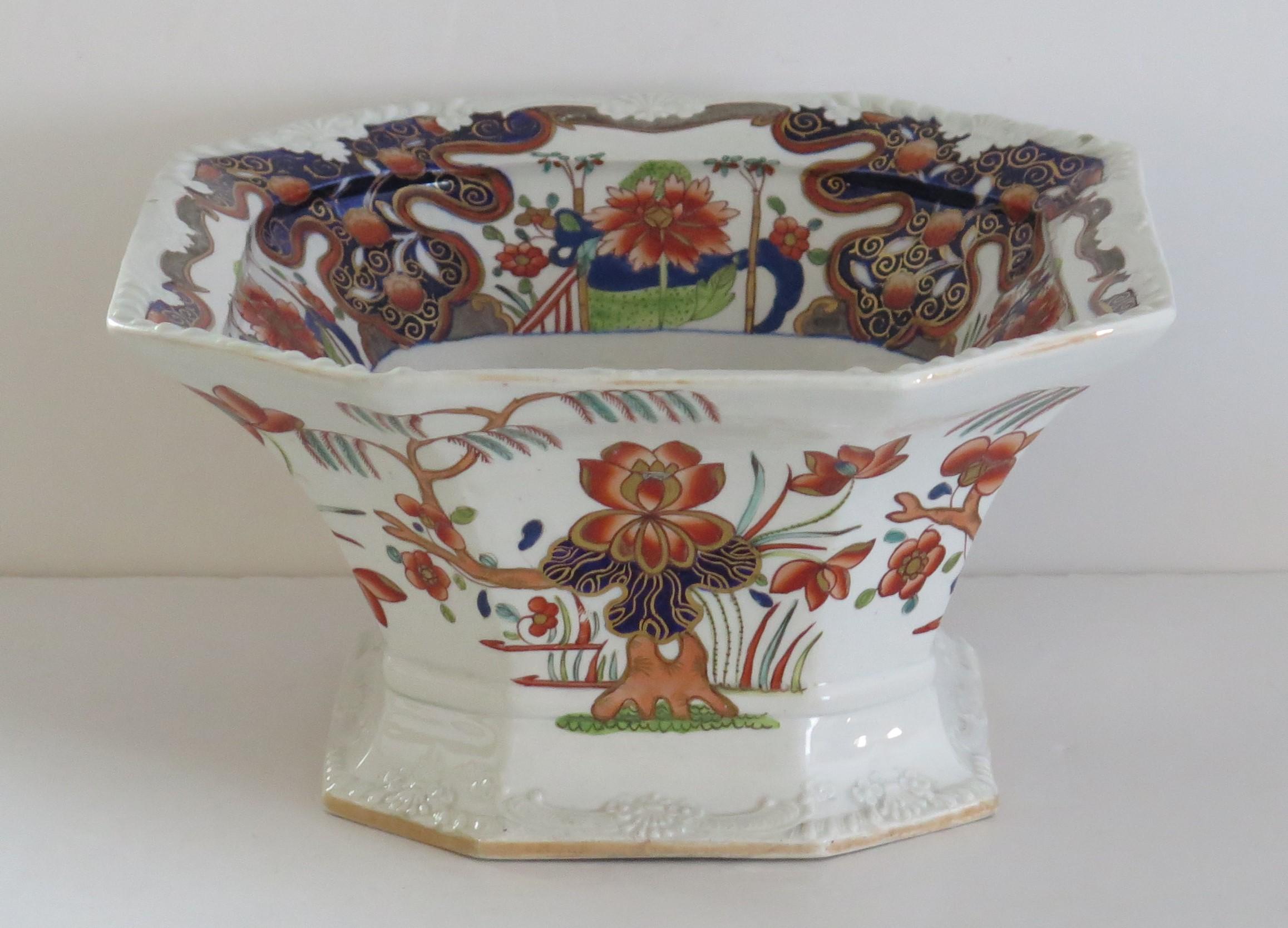 19th Century Large Georgian Masons Ironstone Serving Bowl in Rare Water Lily & Willow Pattern