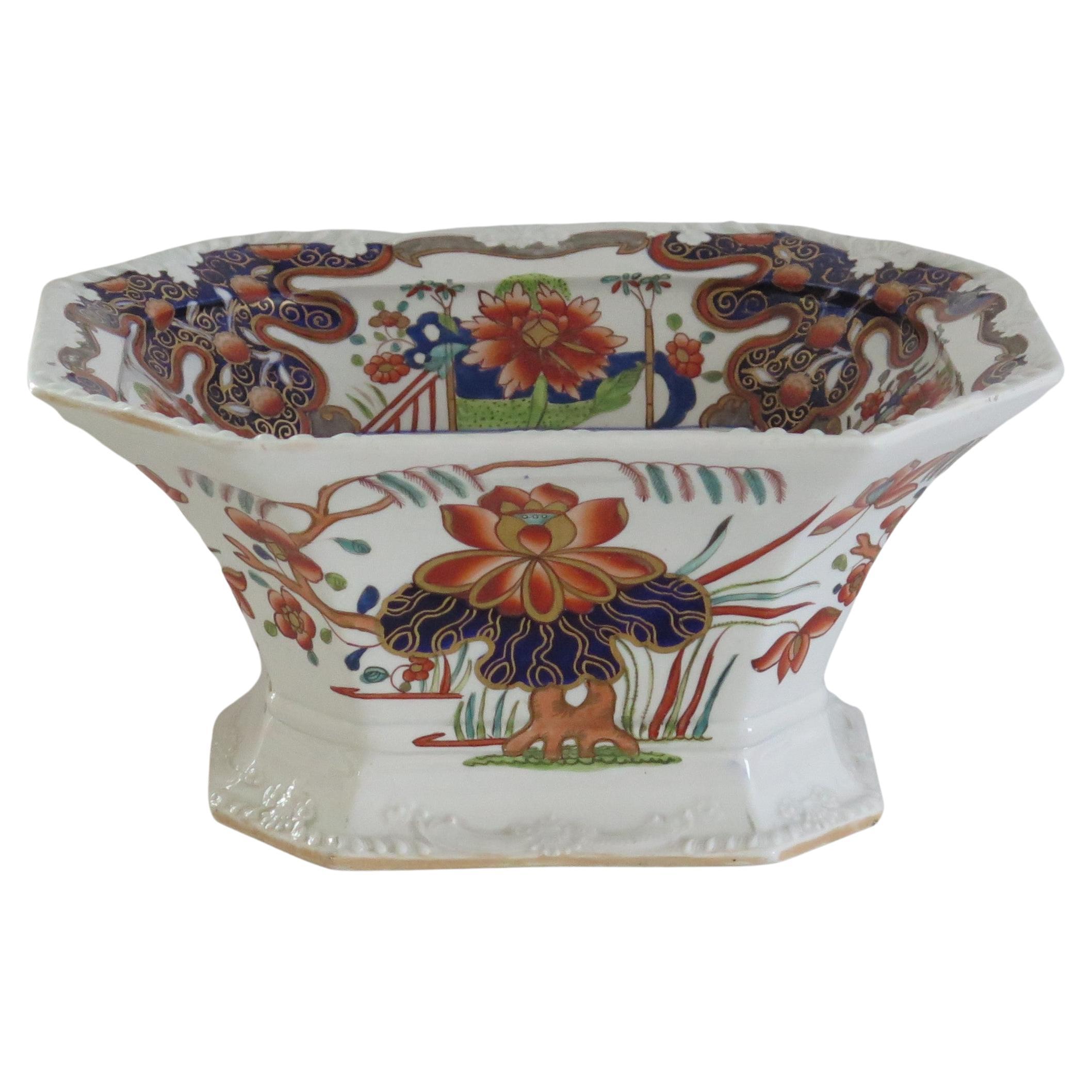 Large Georgian Masons Ironstone Serving Bowl in Rare Water Lily & Willow Pattern