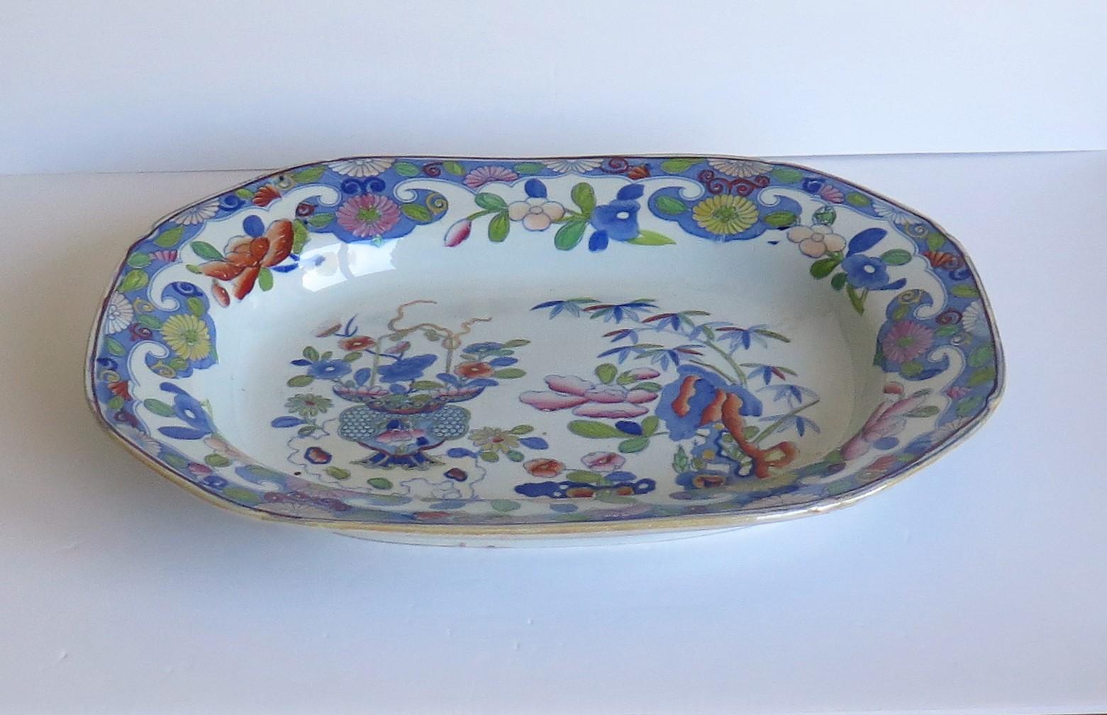 Hand-Painted Large Georgian Mason's Ironstone Serving Dish Bamboo & Basket Pattern circa 1815