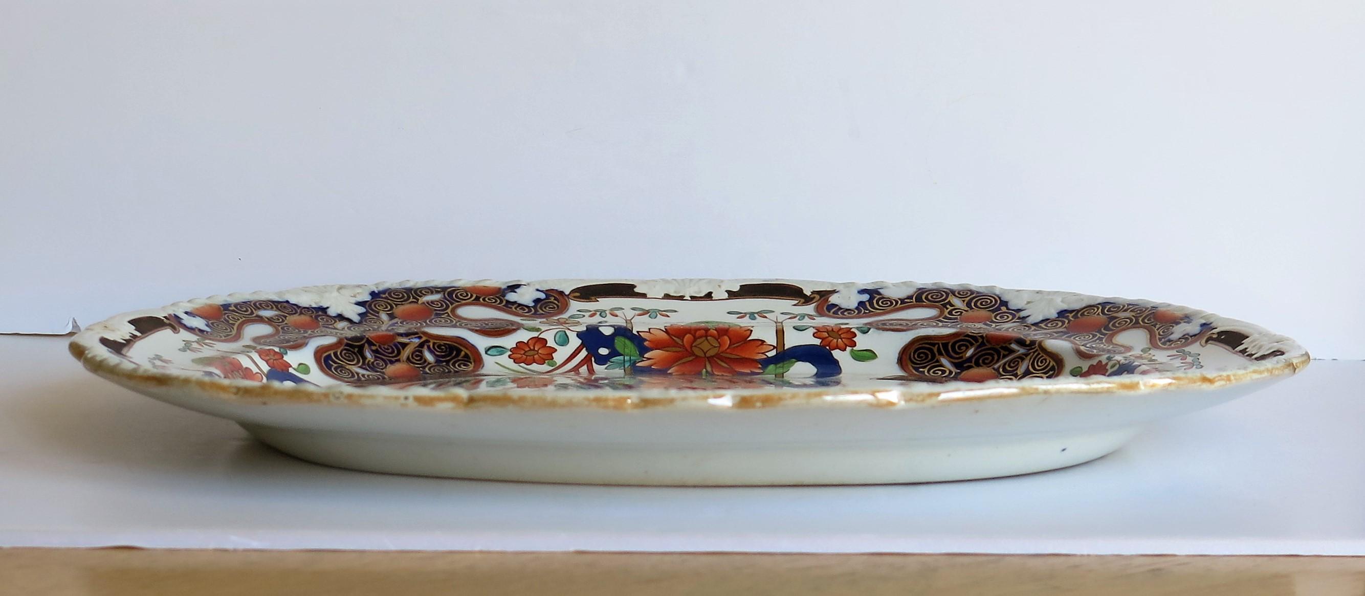 Large Georgian Masons Ironstone Serving Platter Rare Water Lily & Willow Pattern 4