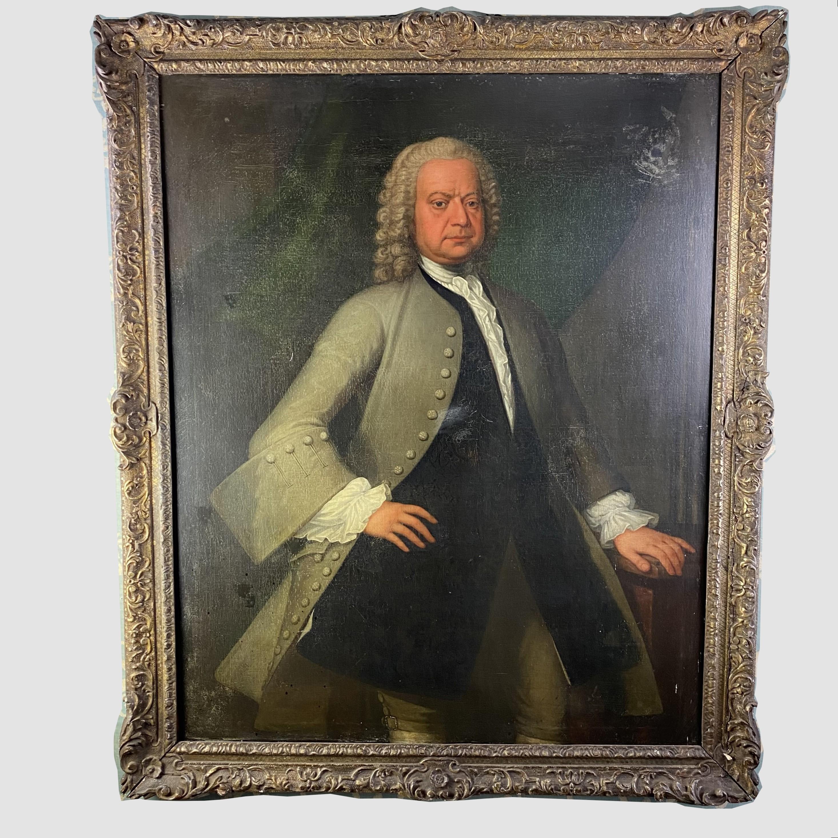 Anglais Grande huile sur toile géorgienne Portrait d'un gentleman en vente