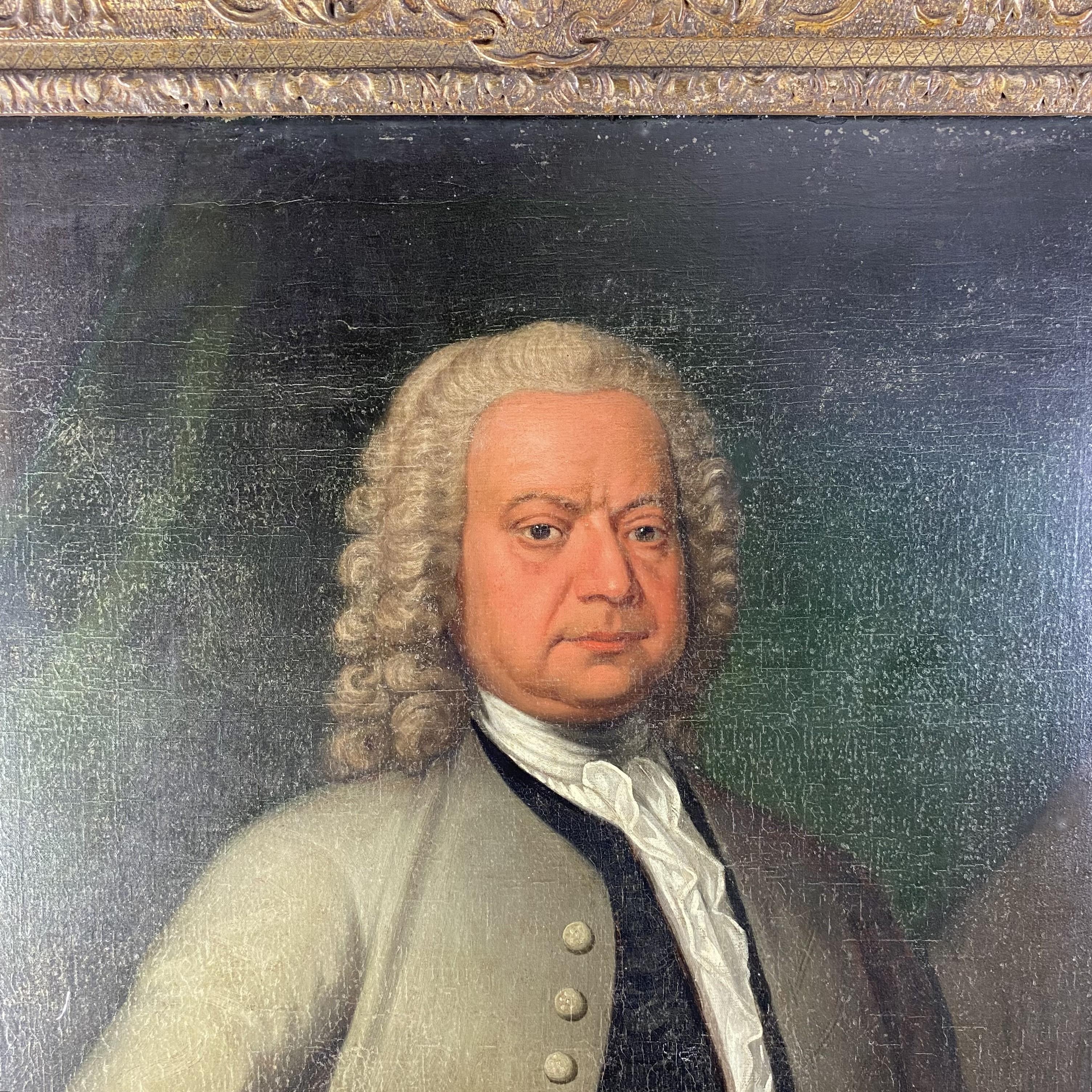 Grande huile sur toile géorgienne Portrait d'un gentleman Abîmé - En vente à Folkestone, GB