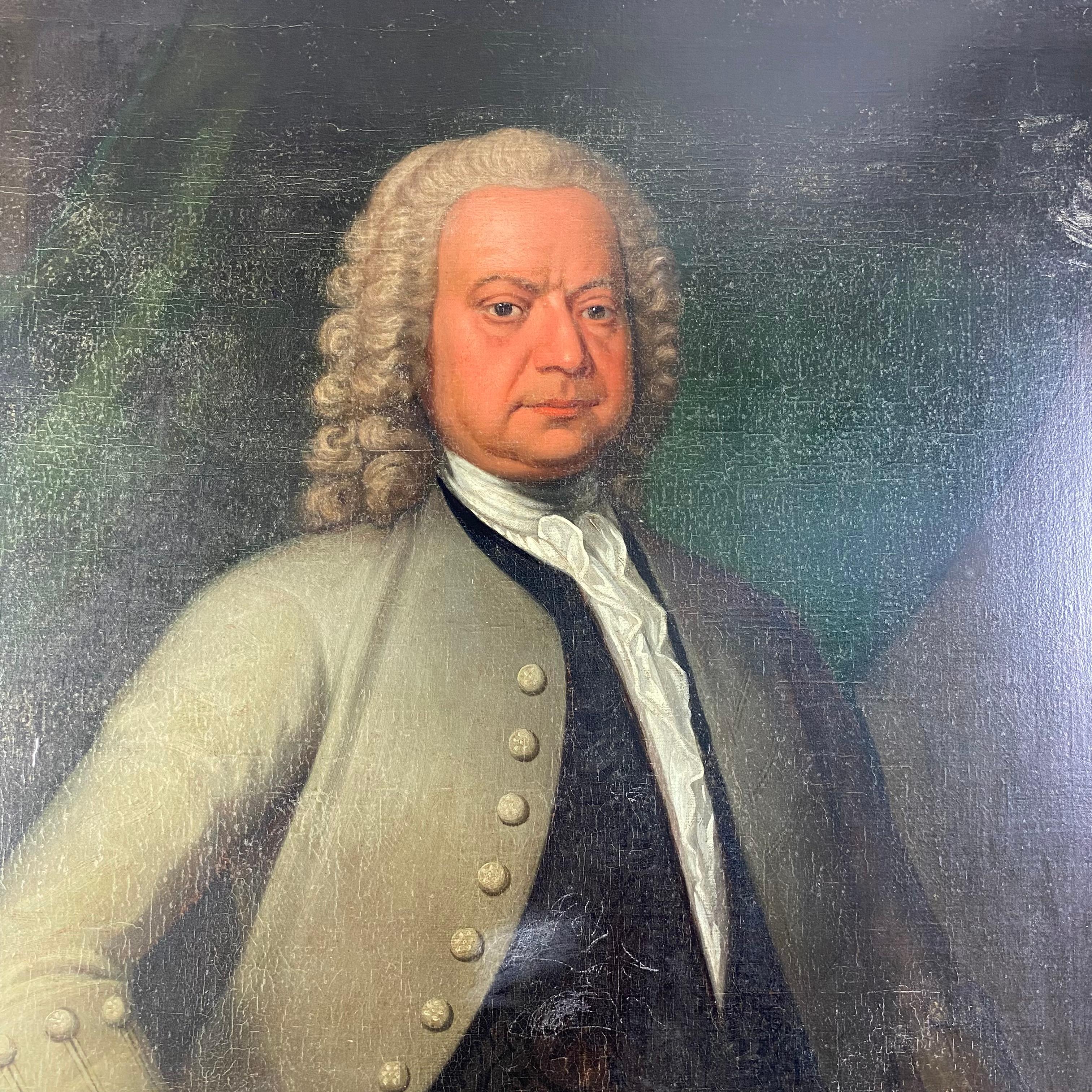 Grande huile sur toile géorgienne Portrait d'un gentleman en vente 1
