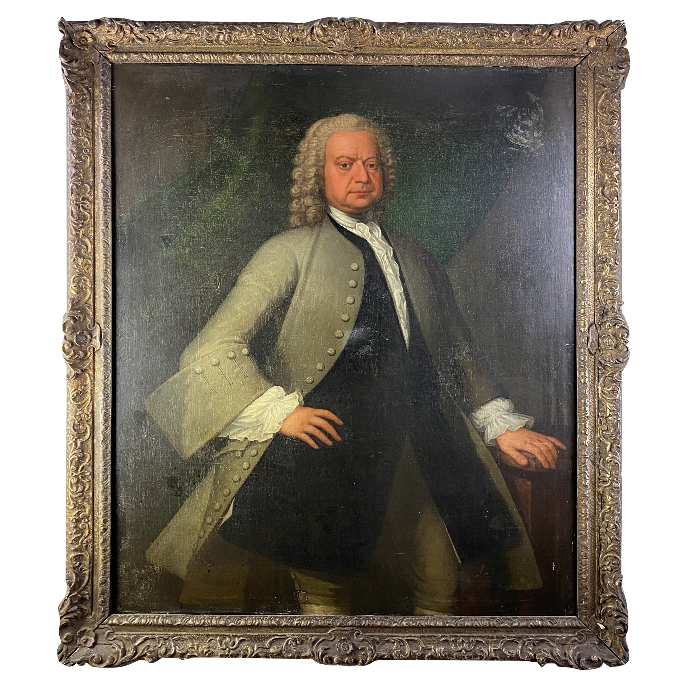 Gran óleo georgiano sobre lienzo Retrato de caballero
