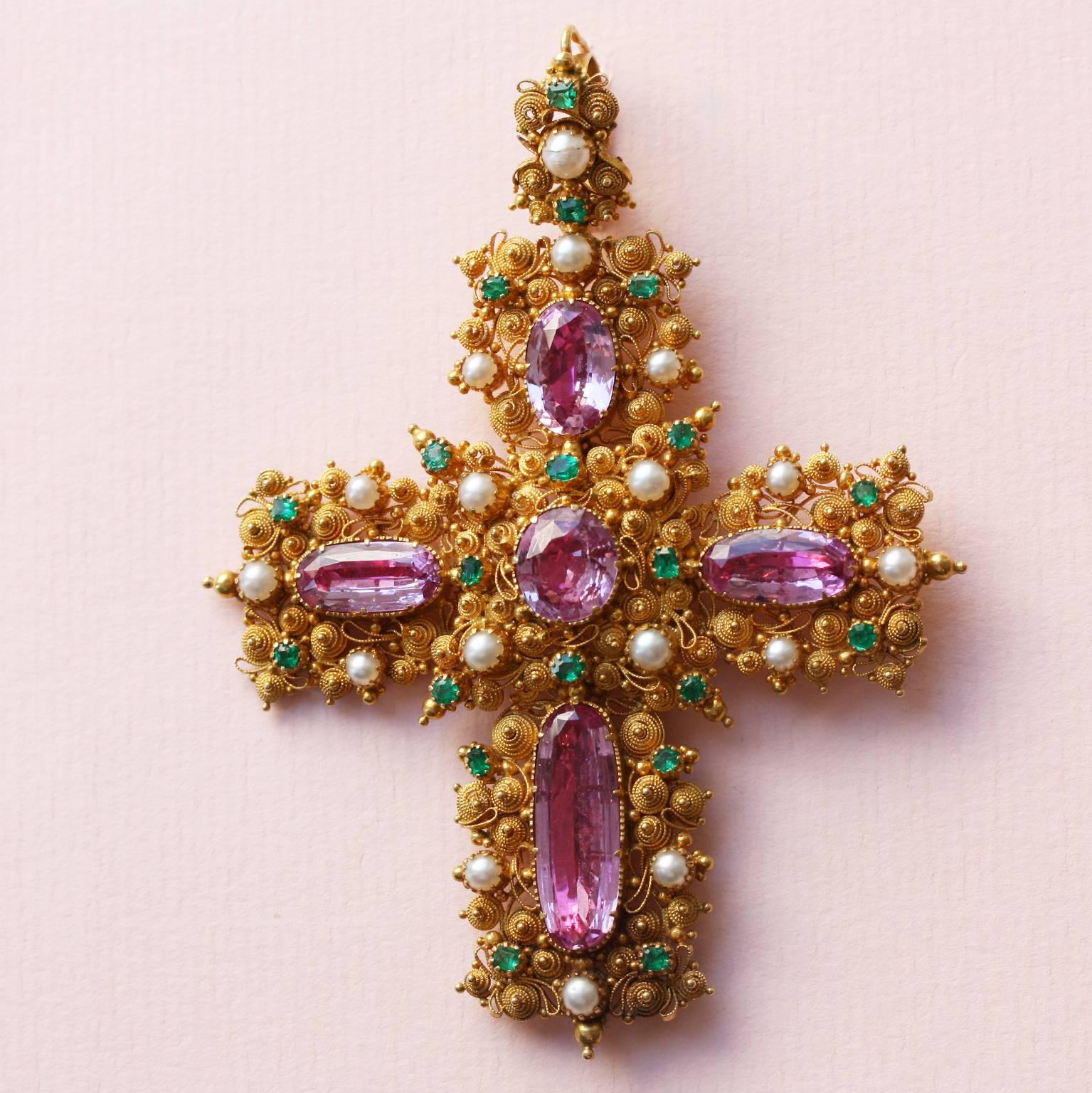 Large Georgian Pink Topaz Cross In Excellent Condition In Amsterdam, NL