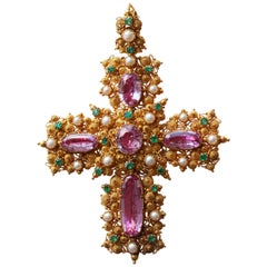 Large Georgian Pink Topaz Cross