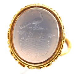 Large Georgian Seal with Chalcedony Intaglio of a Peacock Crest