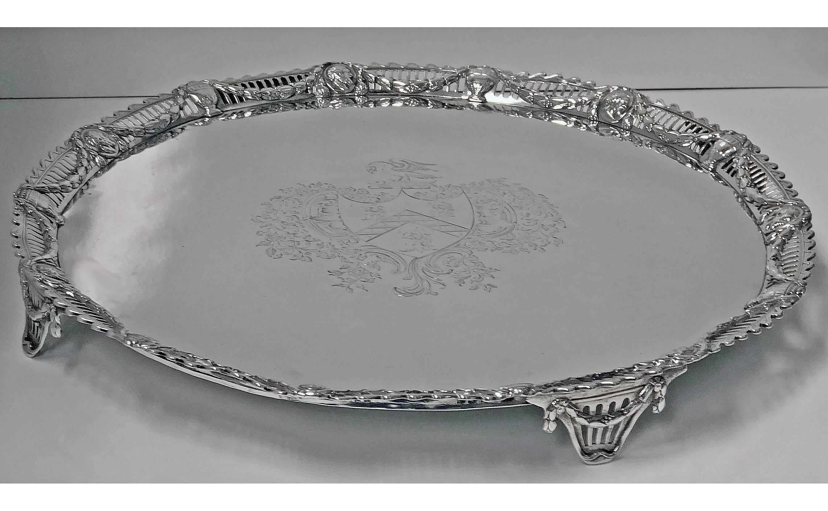 English Large Georgian Silver Salver, London 1774 John Carter