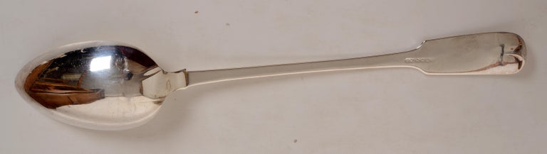 Large Georgian Sterling Silver Stuffing or Basting Spoon by Michael Plummer. In the Hanoverian Pattern. This pattern of flatware is so named because its manufacture spanned most of the 18th Century, coinciding with the reigns of George I, II and III
