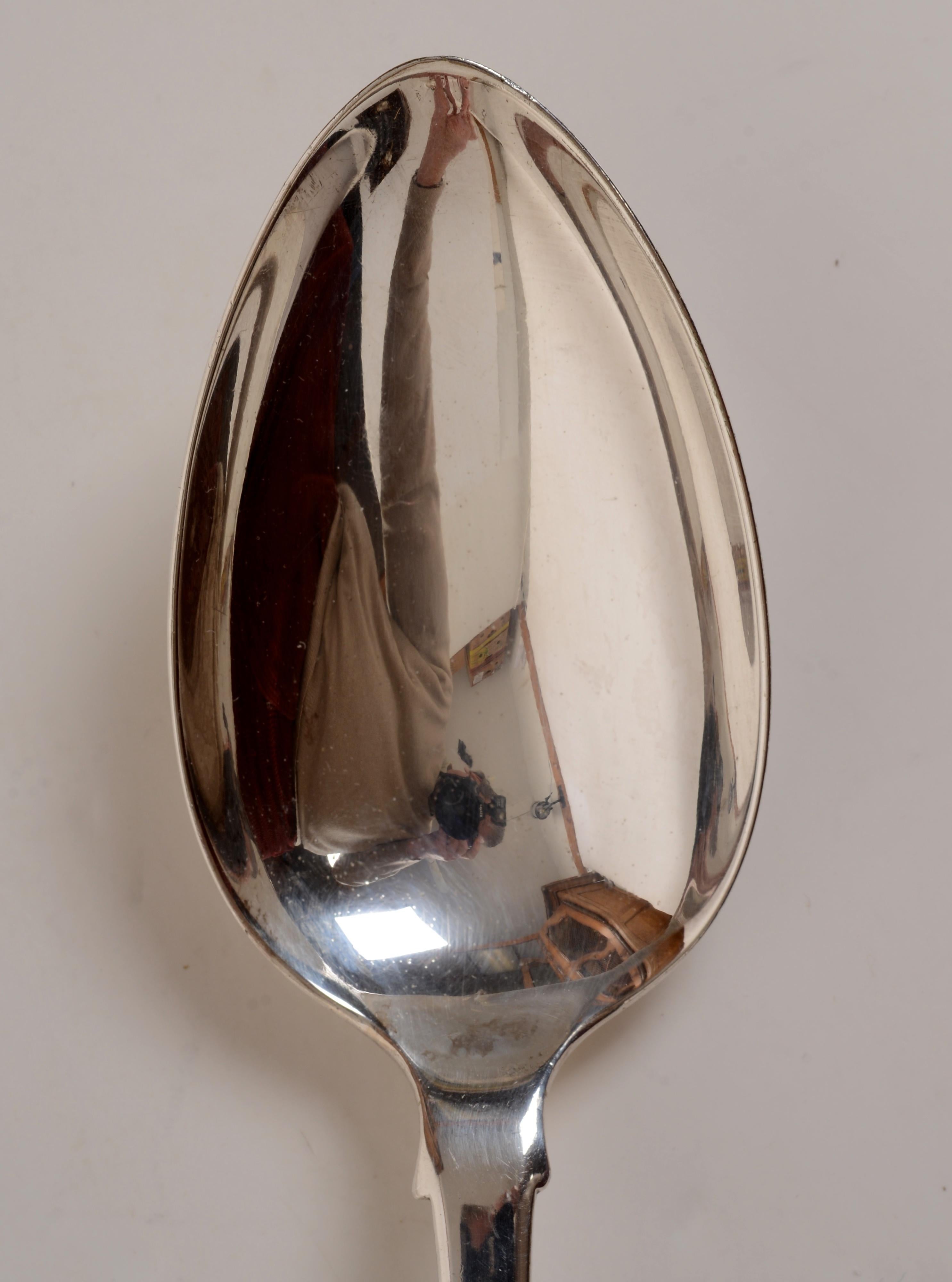 English Large Georgian Sterling Silver Stuffing Spoon by Michael Plummer, Late 18th c For Sale