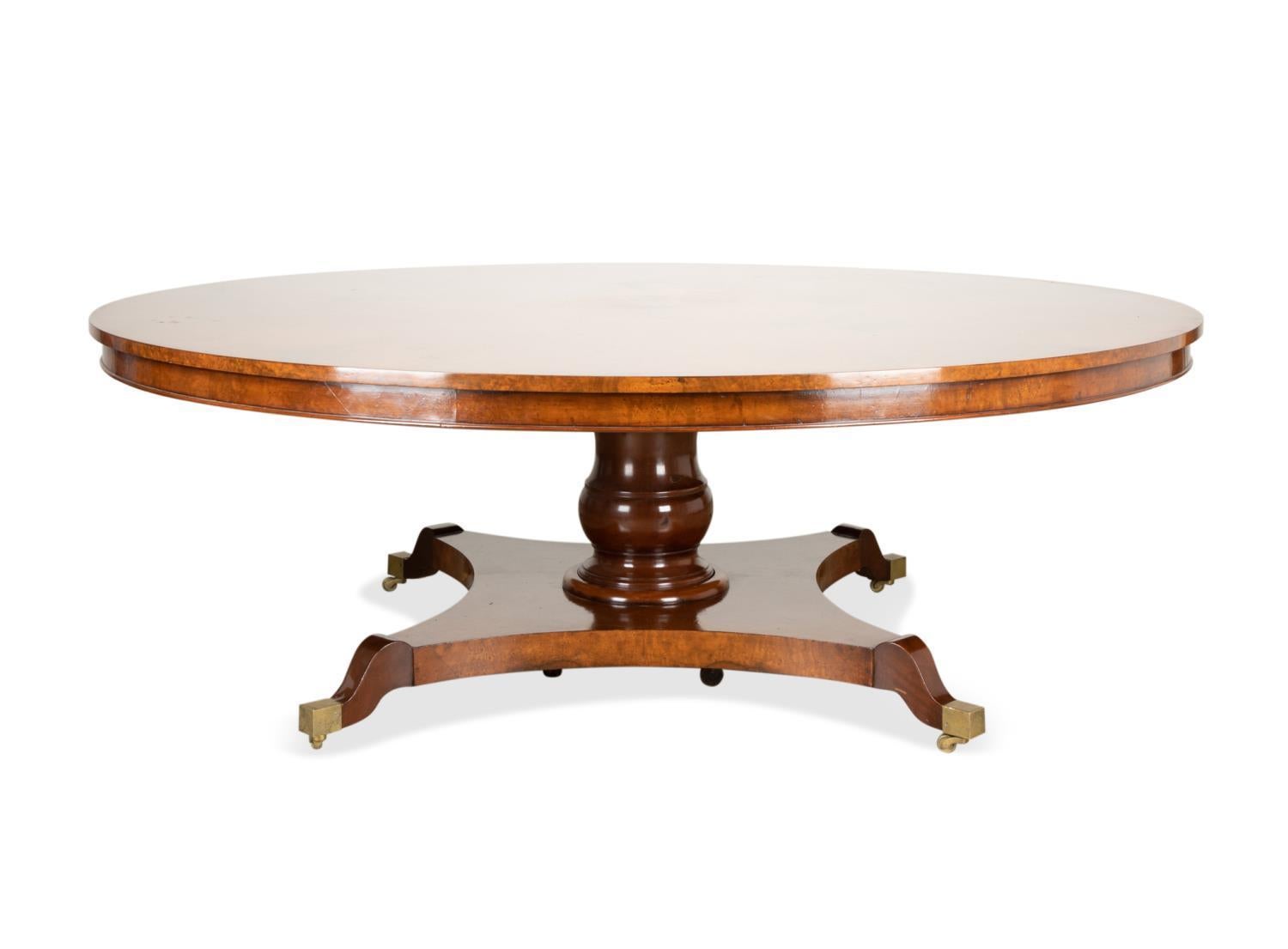Large Georgian style Burled Wood Pedestal Dining Table For Sale 5